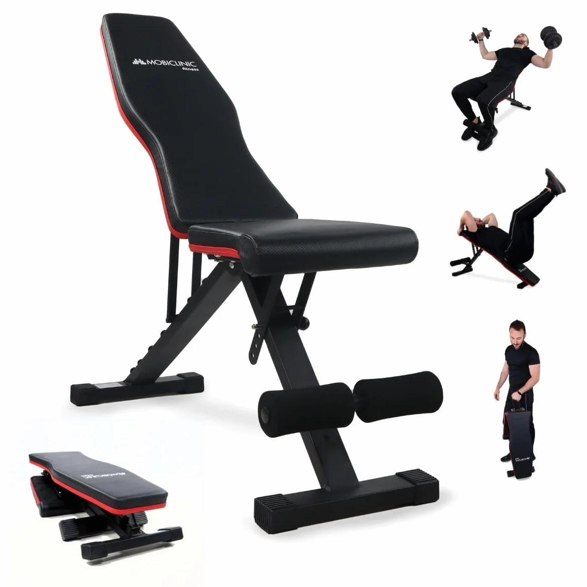 Mobiclinic® fitness, Panca per pesi, Pieghevole, Supporta 200 kg, Sedile e schienale regolabili, Flexfit, Multifunzione, Allenamento completo del corpo, Palestra domestica
