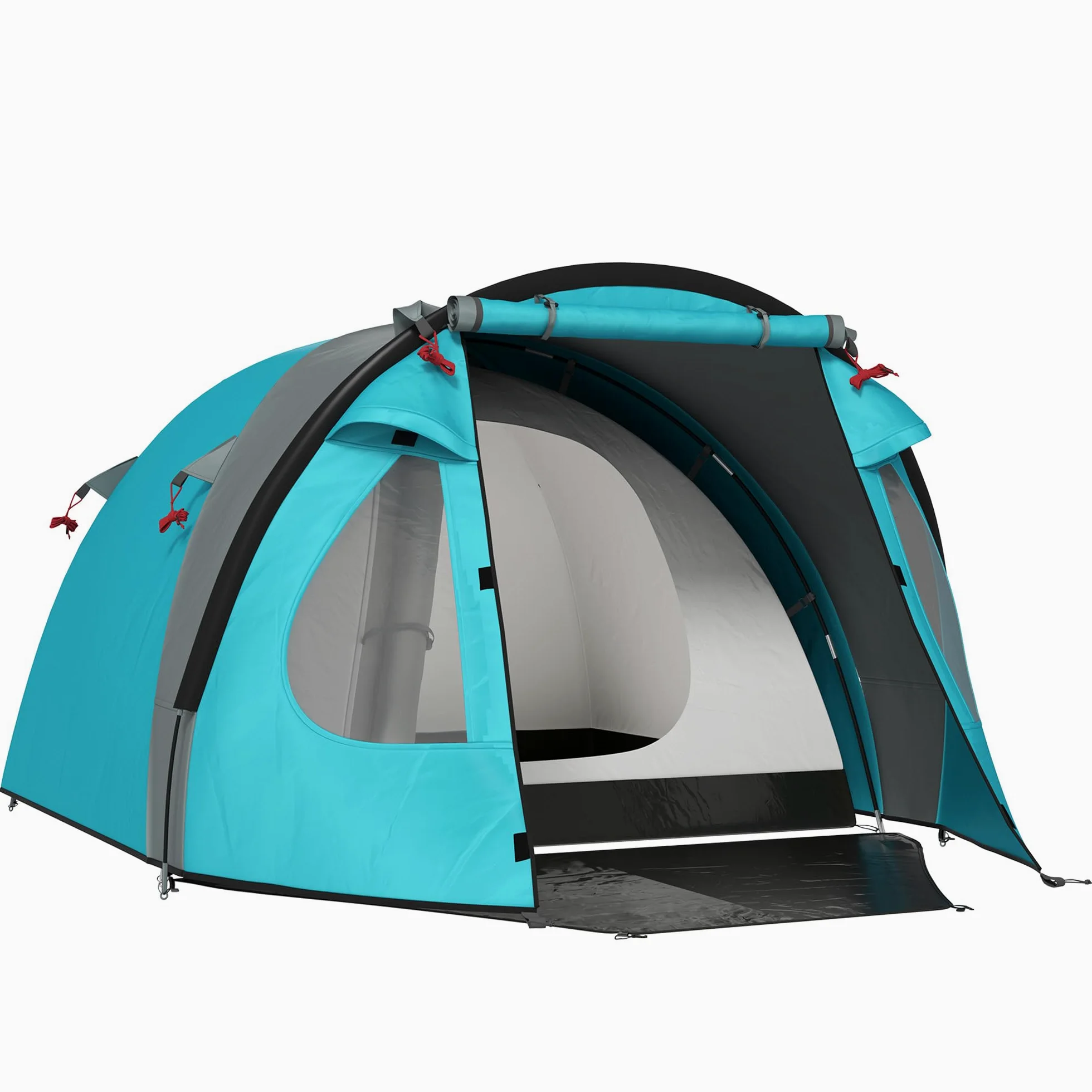 Outsunny Tenda da Campeggio per 3 Persone con Camera e Veranda, Tenda da Trekking a Casetta Impermeabile 3000mm e Borsa di Trasporto, Azzurro