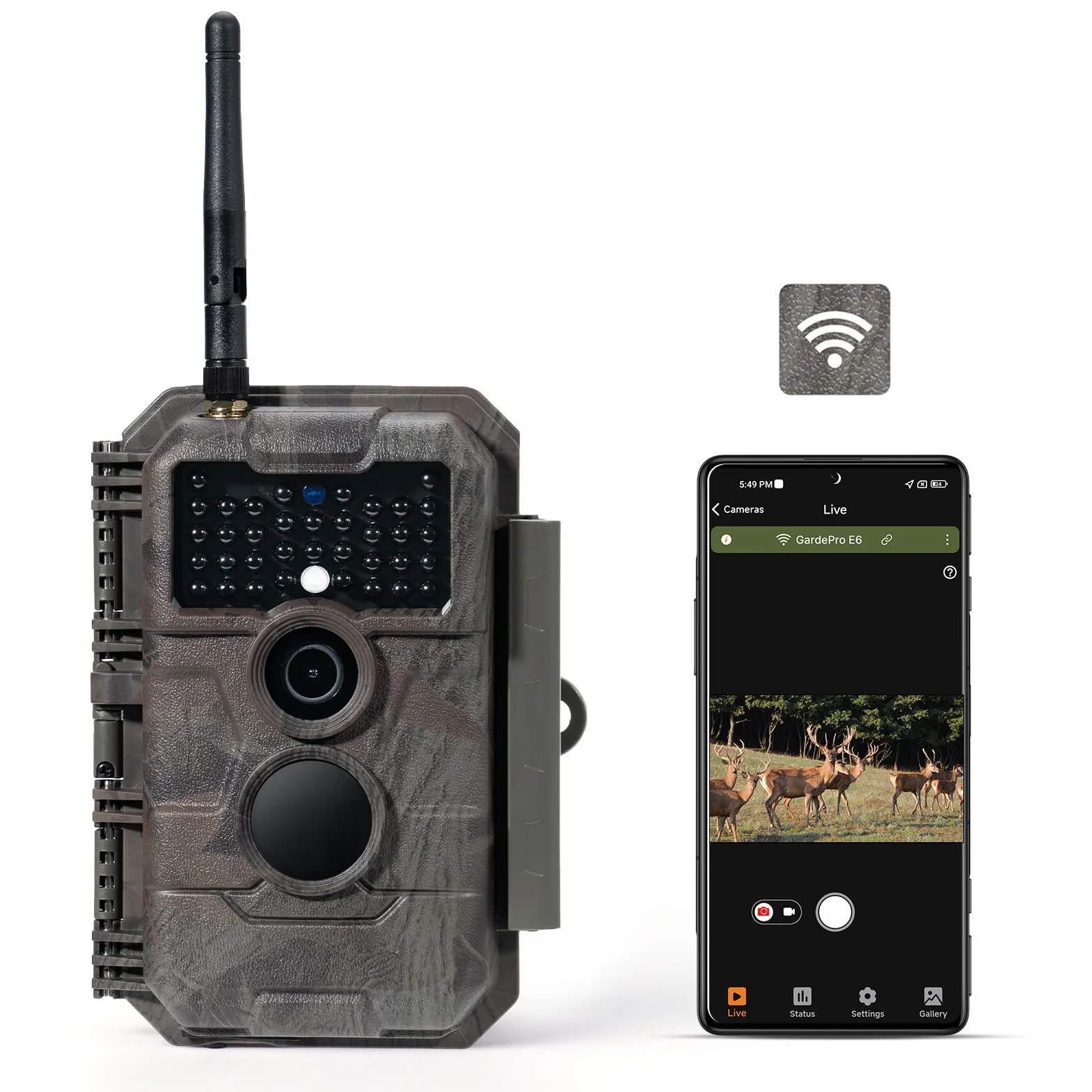 GardePro E6 Fotocamera Caccia WiFi Antenna con App 48MP 1296P H.264 Vidéo Fototrappola Infrarossi Invisibili Obiettivo con campo visivo di 110° Visione Notturna Fino a 25m, No-Glow IR LEDs