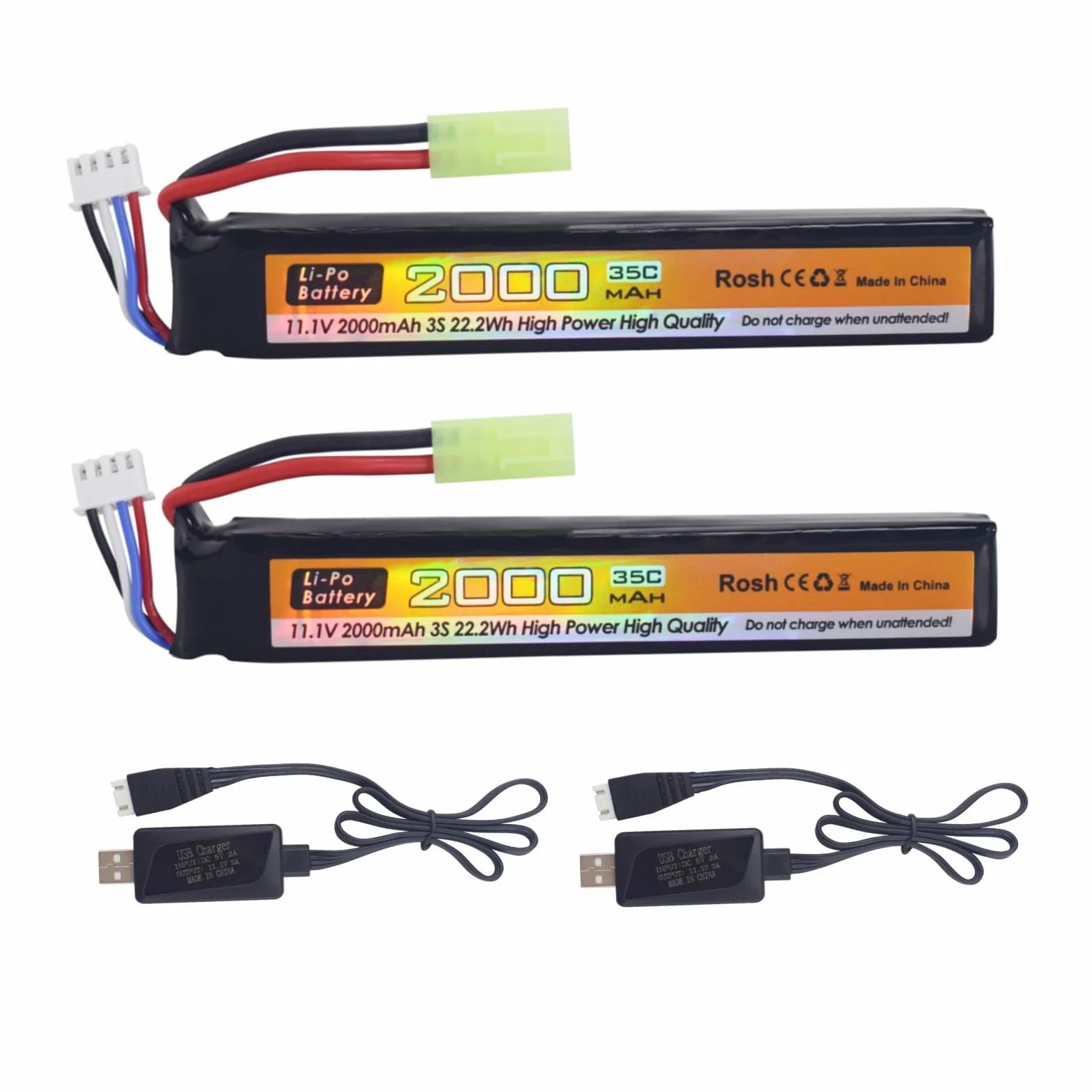 Batteria agli ioni di litio 11.1V 2000mAh 35C Odamiya con cavo di ricarica USB per Airsoft RC
