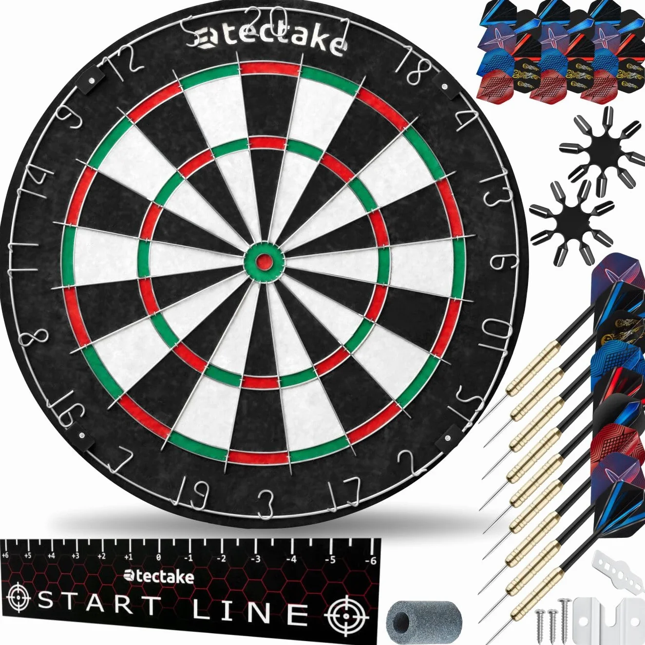 Tectake Bersaglio Freccette Professionali, 9 Frecce da Competizione, 21 Alette, Sisal Autorigenerante, Dart Board