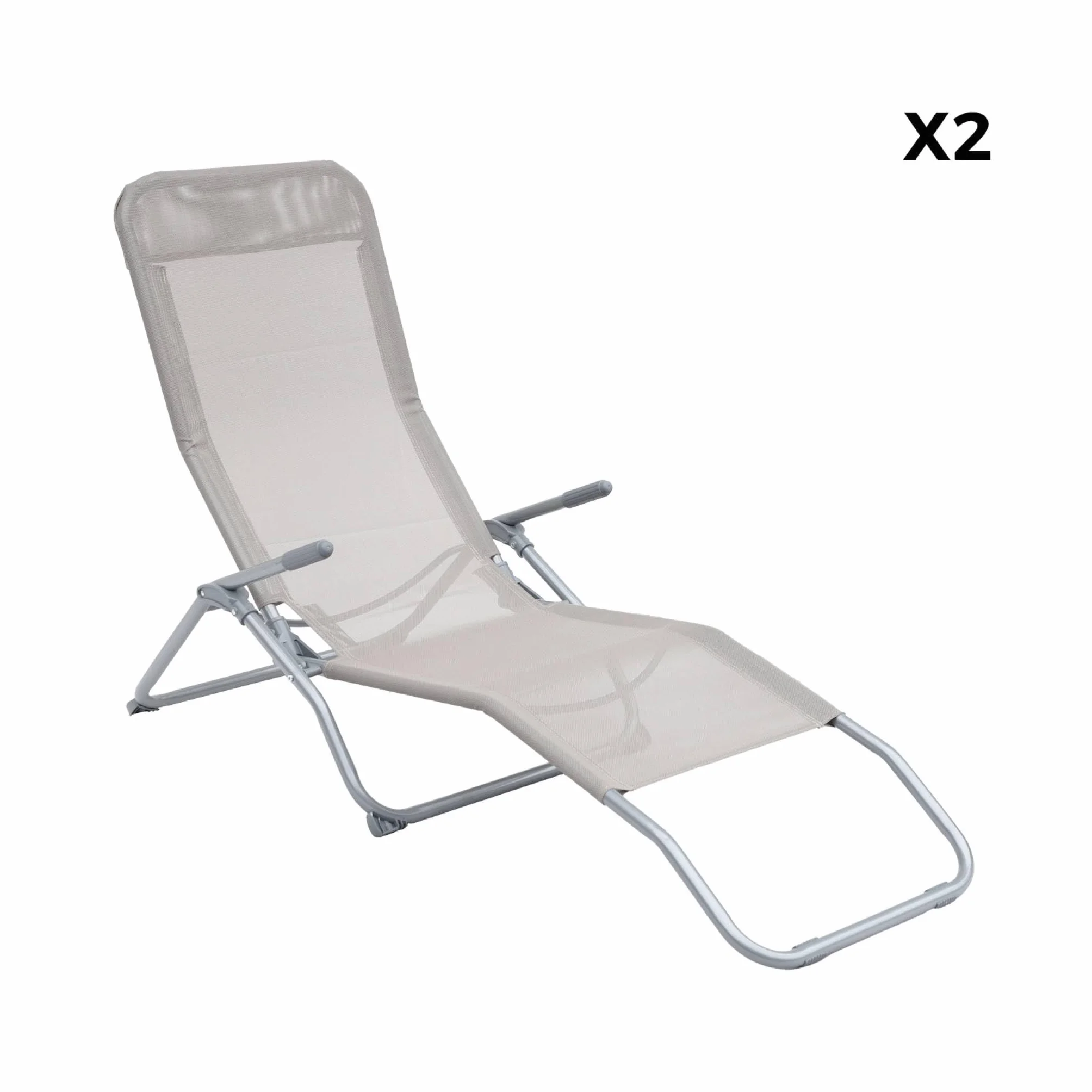 Set 2 sdraio in textilene multiposizione Grigio bruno - 60x165x70 cm