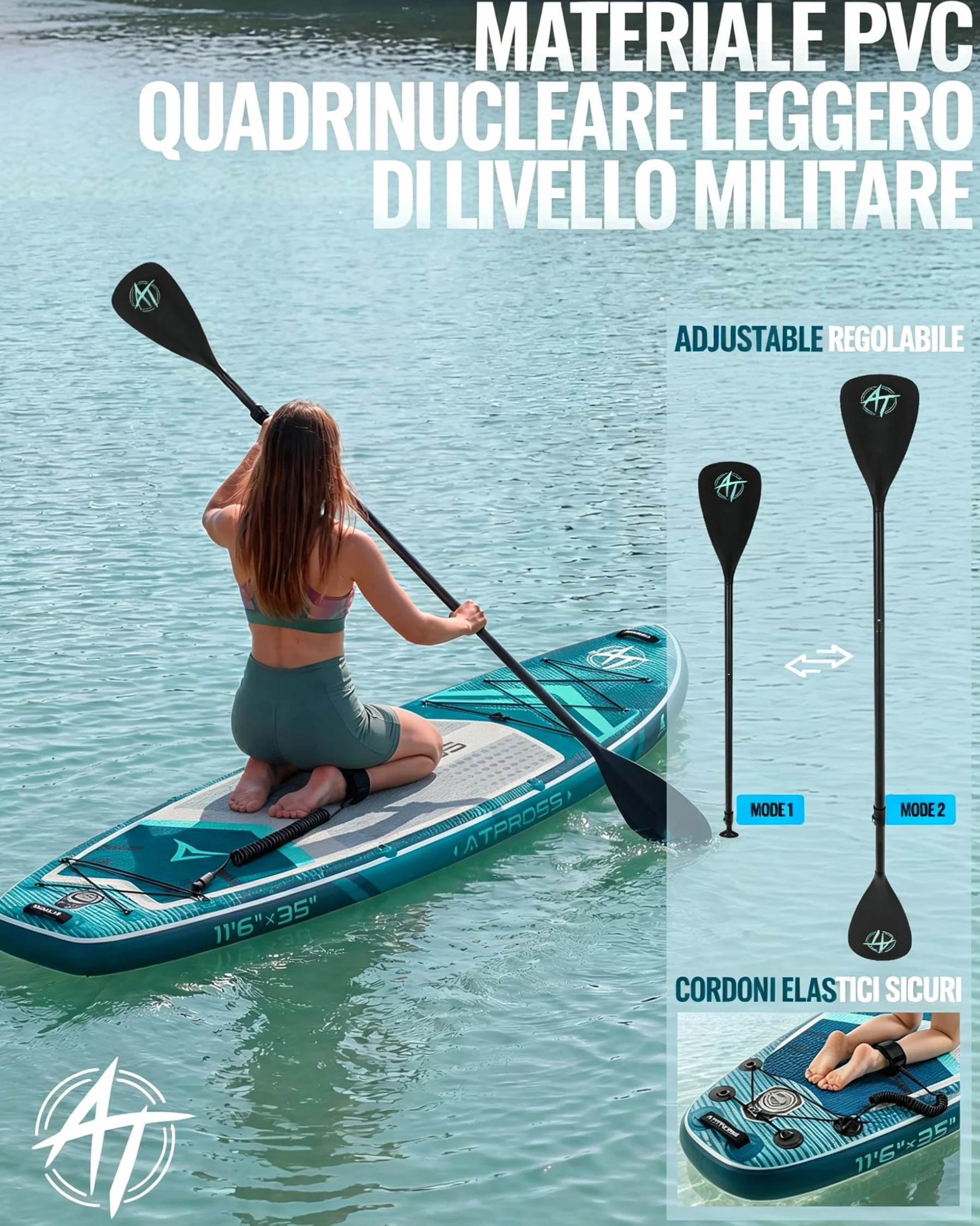 Tavola SUP Gonfiabile 320x84cm Stand Up Paddle Extra Largo per 2 Persone, Portata 200kg, Canoa Gonfiabile Stabile Antiscivolo