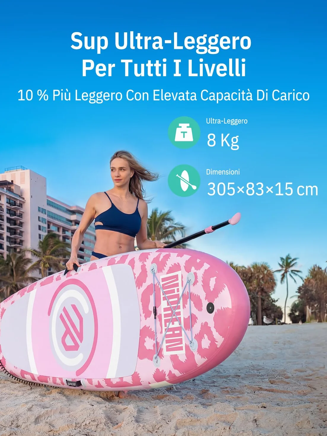 Niphean SUP Gonfiabile con Sedile Ultraleggero Tavola SUP per Donne Pinna StabilTrac Antiscivolo per Yoga Animali Domestici