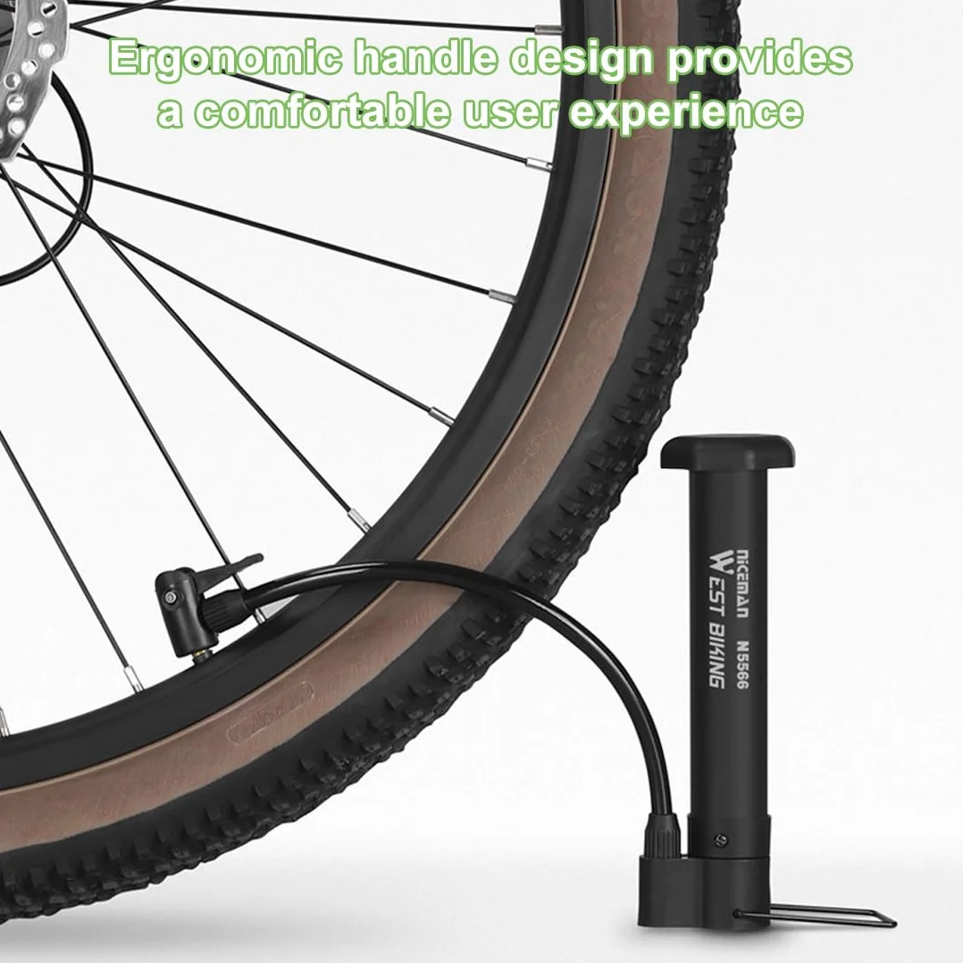 Mini Pompa da Pavimento Portatile per Bicicletta 80 psi per MTB con Tubo Flessibile Adattatori Presta Schrader