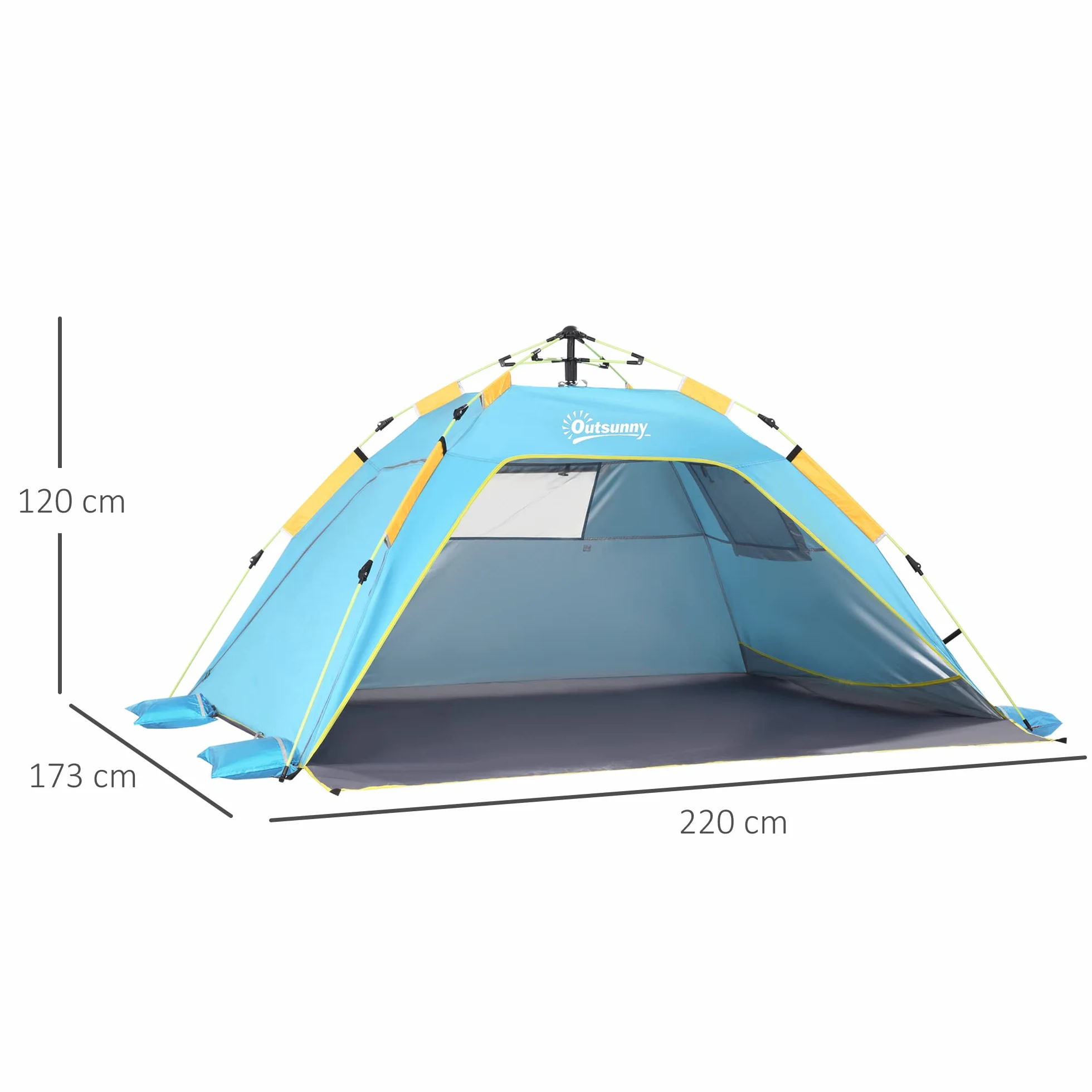 Outsunny Tenda da Spiaggia con Finestre Richiudibili e Porta a Cerniera, 220x173x120 cm