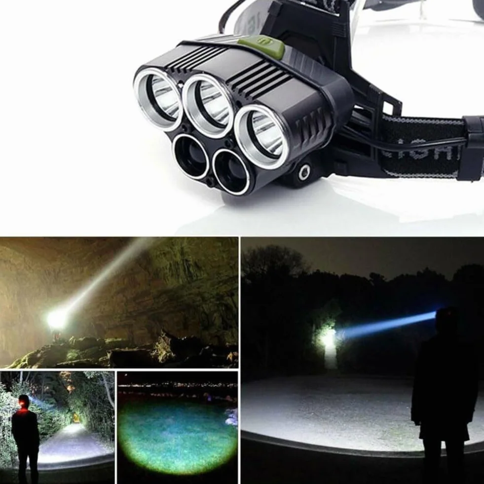 Lampada frontale a LED ricaricabile 4 modalità fascio regolabile 90° per campeggio escursionismo