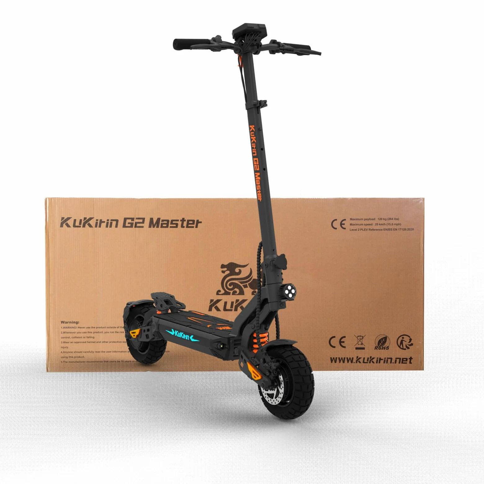 KuKirin Monopattino Elettrico Adulti, Doppio Motore, Autonomia 70KM, Ruote 10", Sospensione Idraulica, Freni a Disco, LCD, LED, Pieghevole per Città e Avventura, G2 Master