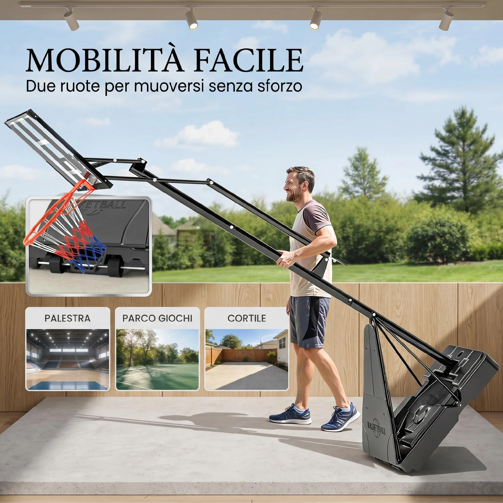 SPORTNOW Canestro Basket Regolabile per Adulti Altezza 2.45-3.05 m, Base Riempibile, Tabellone Antishock, Nero