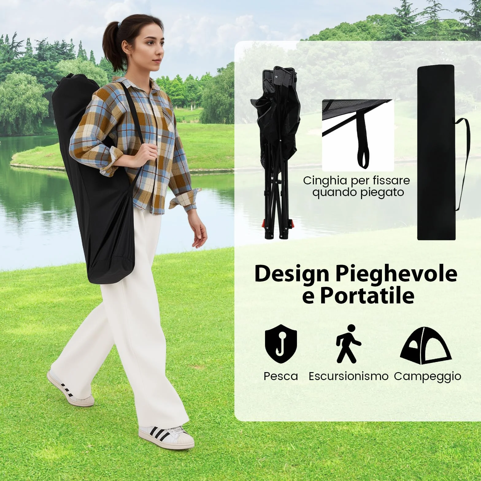 COSTWAY Sedia da Campeggio Pieghevole con Poggiapiedi Rimovibile, Schienale Reclinabile, Portata 150 kg, Tela Oxford Grigio