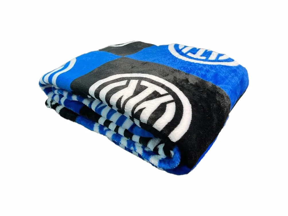 Plaid Coperta Morbida Con Logo 150x210 Nero Azzurro Soft Touch