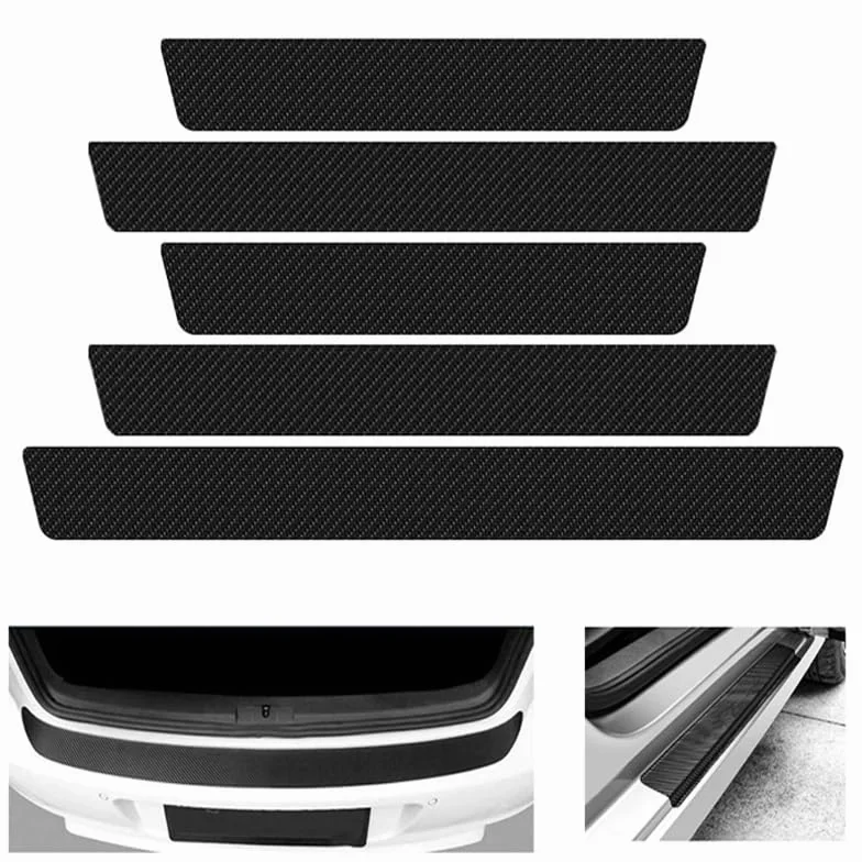 5 Pezzi Battitacco per Auto per Ford Transit/Tourneo Custom 2023-2024 2025, Battitacco Adesivi Soglie Porte Protezioni per Davanzali per Porte Automobile in Fibra di Carbonio Nero