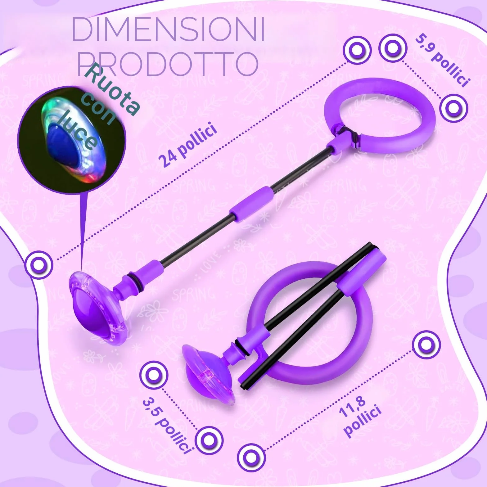 Chimoo Pieghevole Anello di Salto della Caviglia Viola Palla da Salto Lampeggiante per Bambini 6-10 Anni