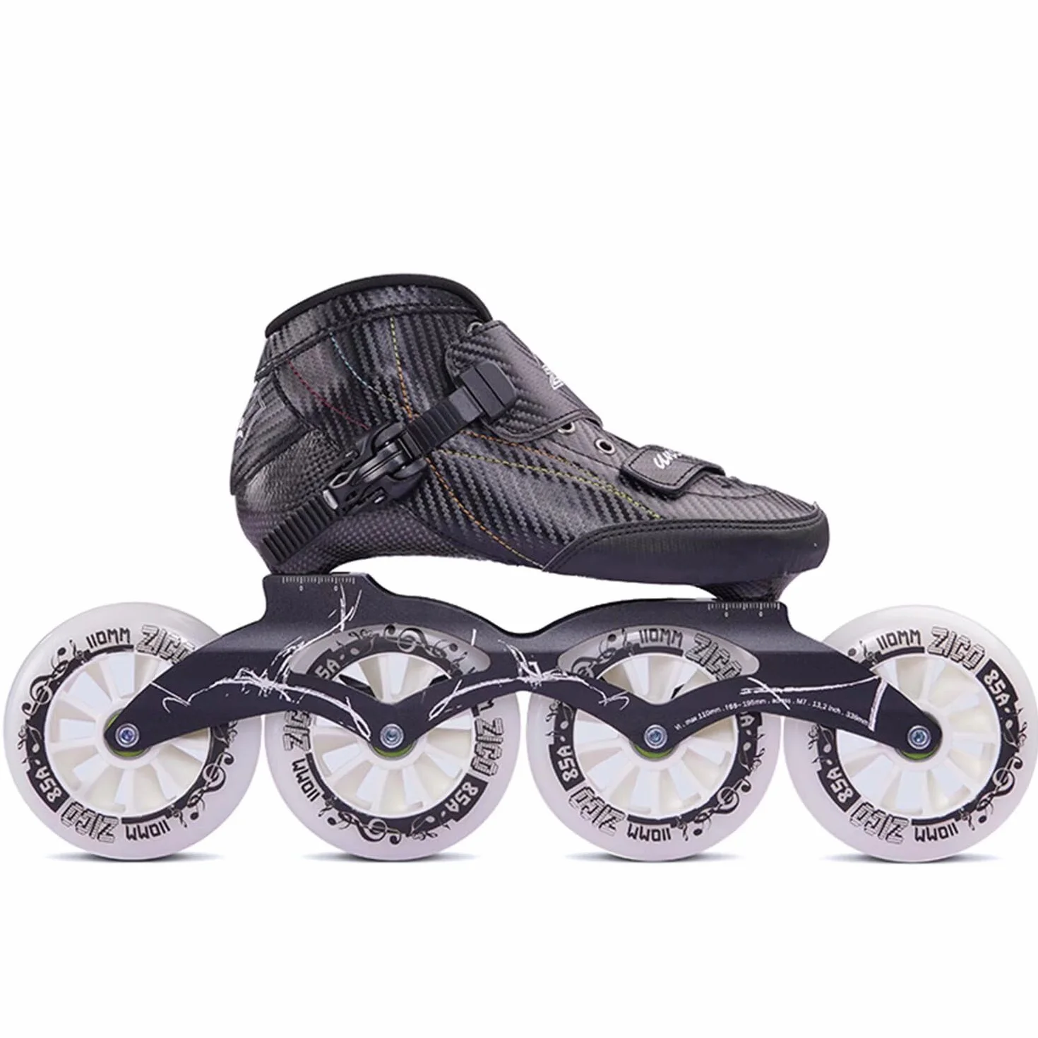 Pattini in linea da velocità professionali scocca fibra carbonio 3 ruote 110 mm telaio alluminio leggeri veloci gare lunghe distanze