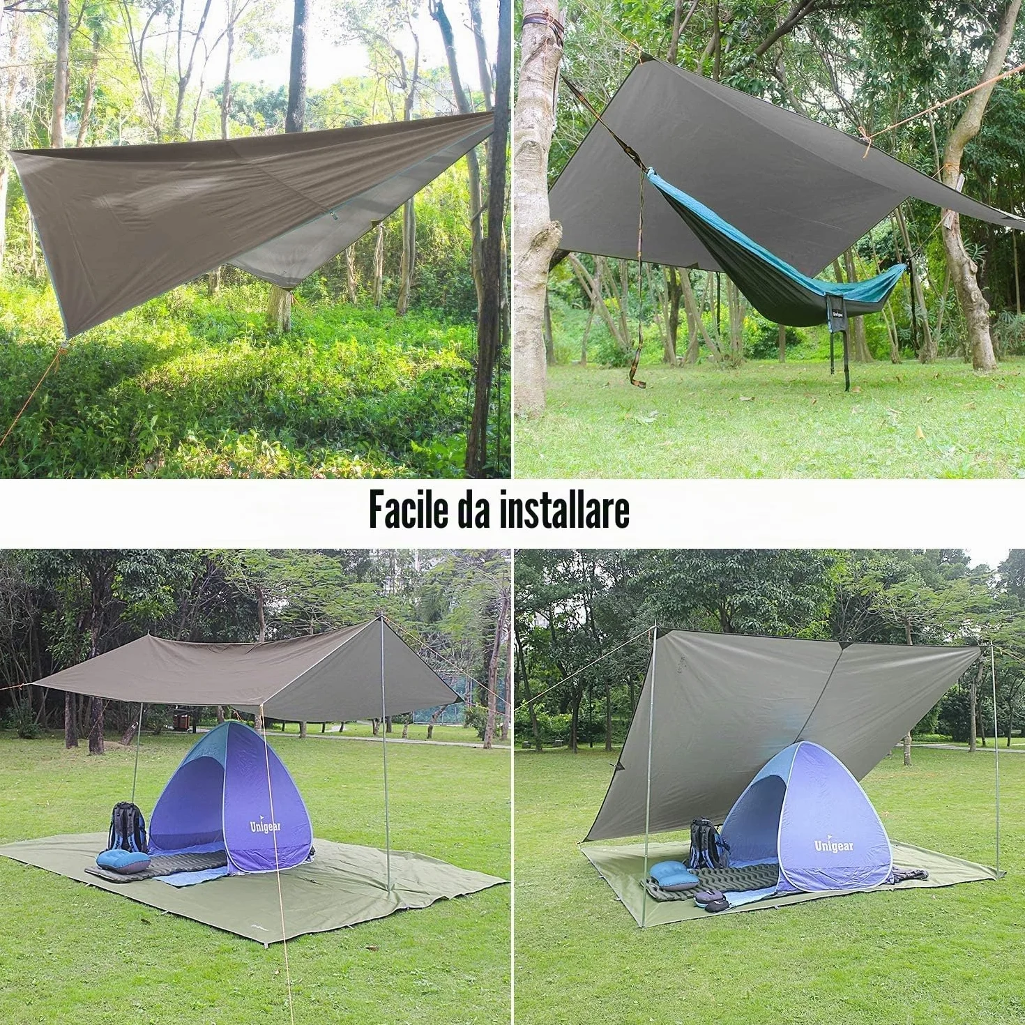 Unigear Telo antipioggia Tarp Rain Fly Telo per tenda impermeabile, riparo da trekking pieghevole, leggero, impermeabile per il campeggio e la protezione contro la pioggia, la neve e il sole