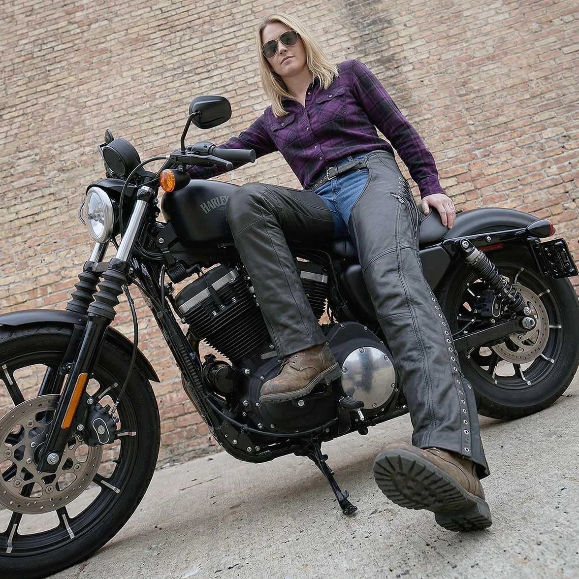Milwaukee Leather Gambali da Moto in Pelle di Capra Nero Donna