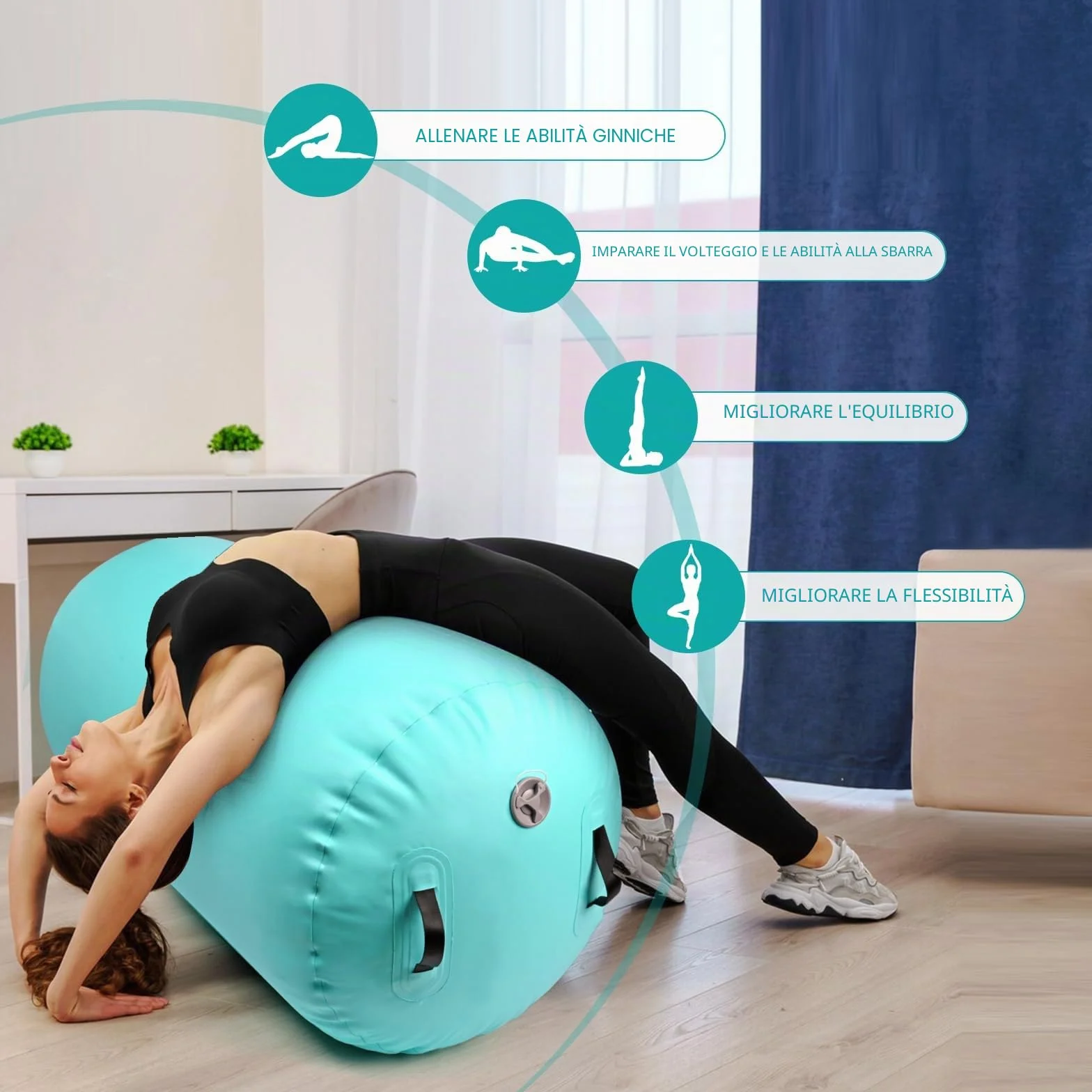 Diealles Shine Air Roll, 100x60cm Rullo ad Aria Gonfiabile Rotondo, Rotolo Gonfiabile con Pompa Elettrica e Borsa per il Trasporto, Air Barrel Gymnastics Roller per Allenamento Fitness Yoga