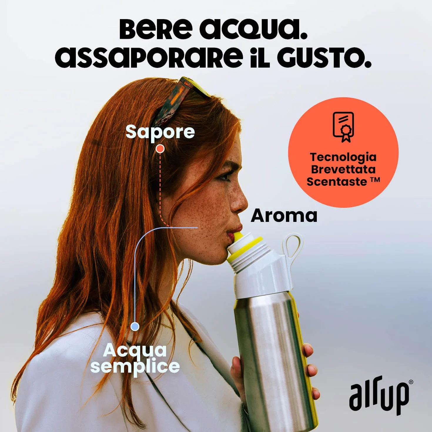AIR UP® Borraccia Twist Pro Steel in acciaio inox Starter Set Originale 480 ml, mantiene il freddo per 14h, tappo ermetico, Nero