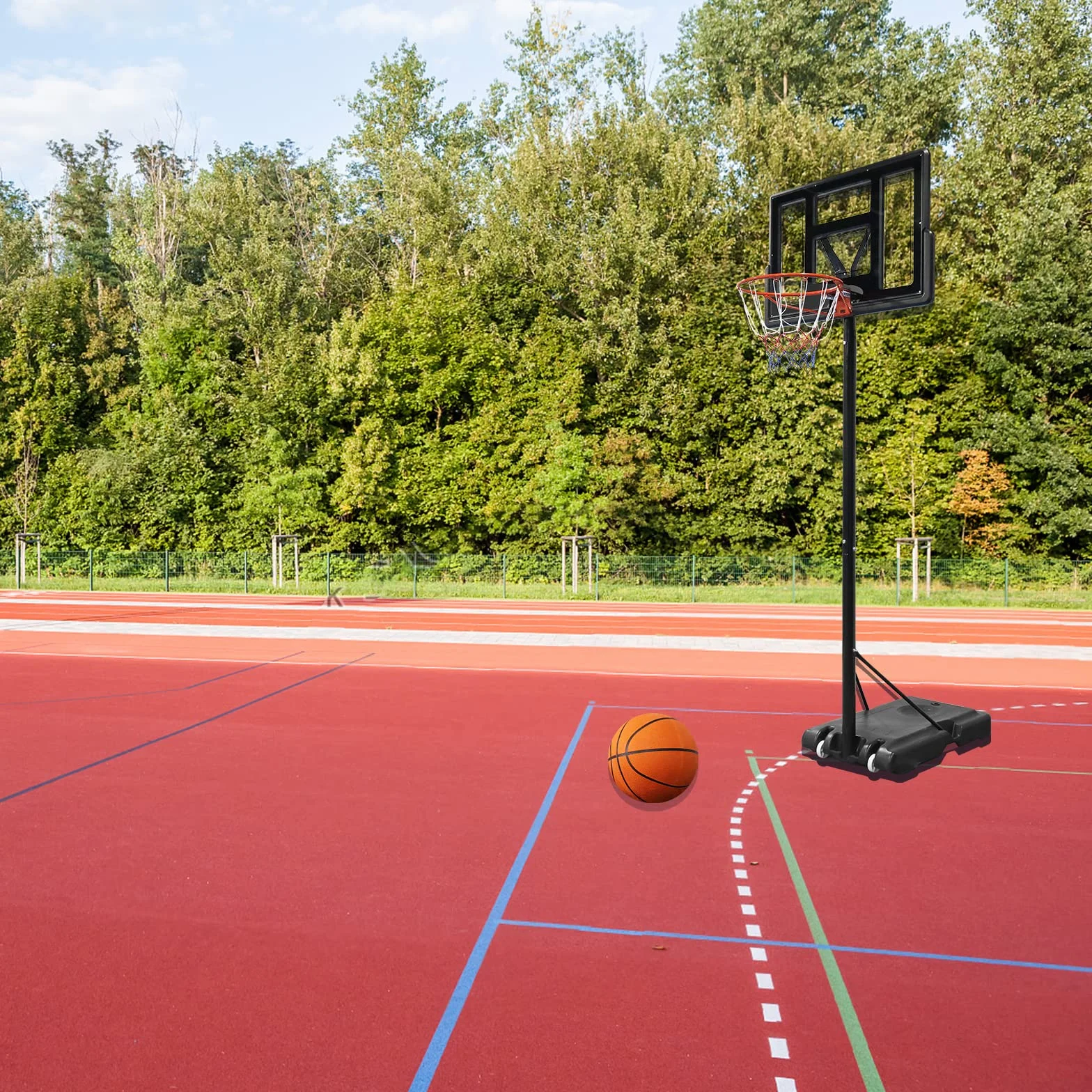 Canestro da Basket Regolabile Portatile con Ruote, Supporto per Basket da Esterno e Interno con Pallacanestro e Pompa