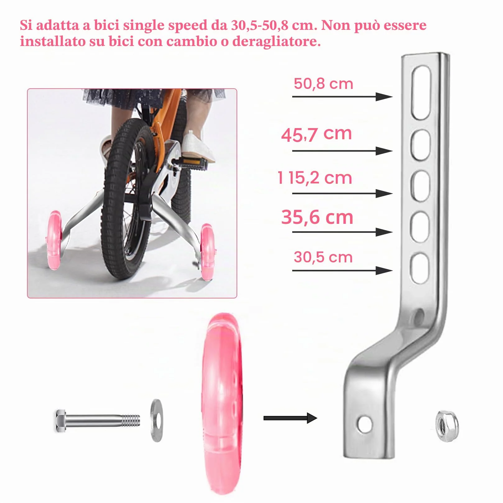 Ruote di supporto universali per bicicletta bambini 12-20 pollici rosa