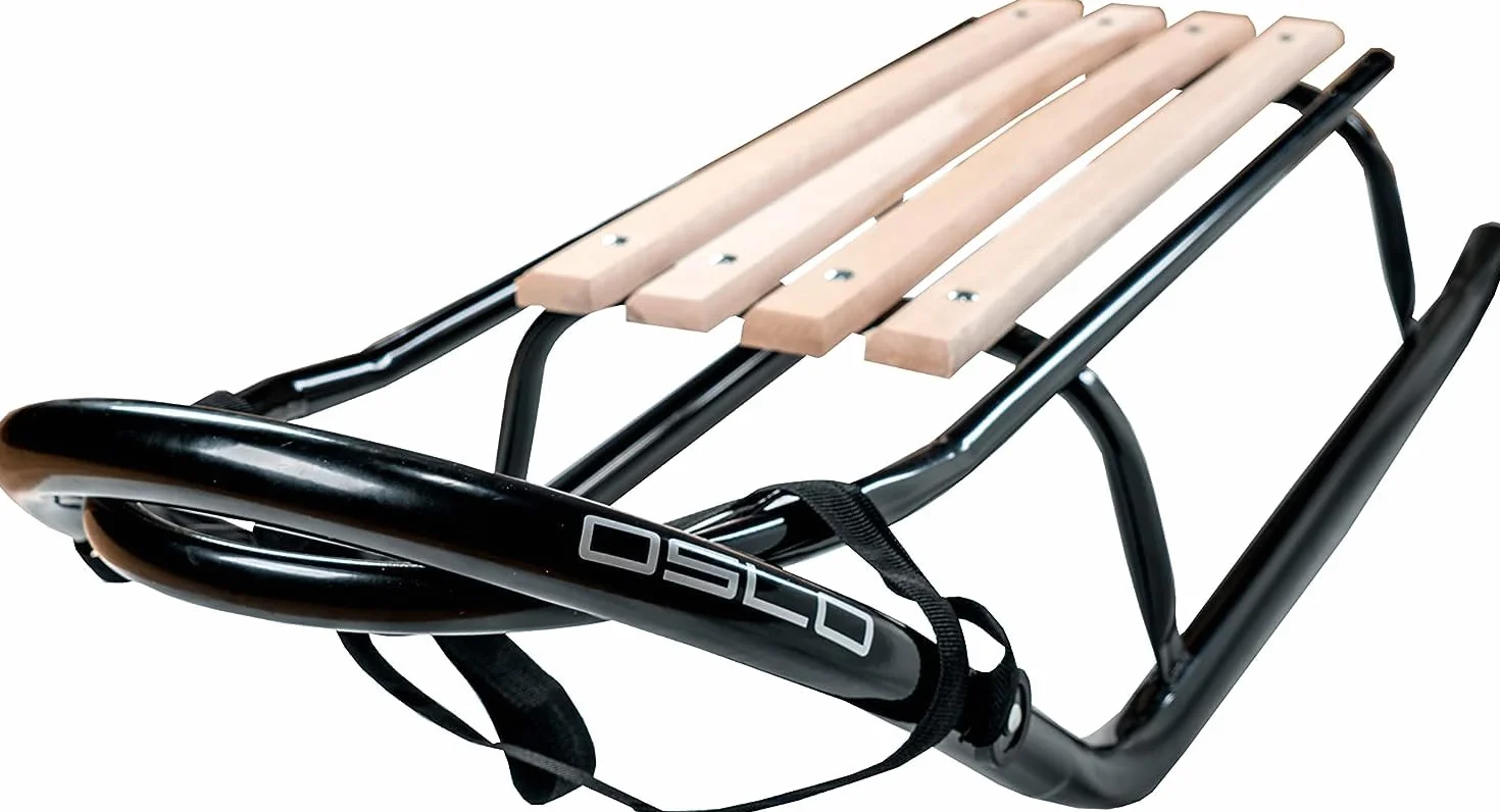 GagaDumi Slitta Oslo in metallo, ideale per bambini e adulti, portata fino a 120 kg. Larghezza pattina seduta in legno
