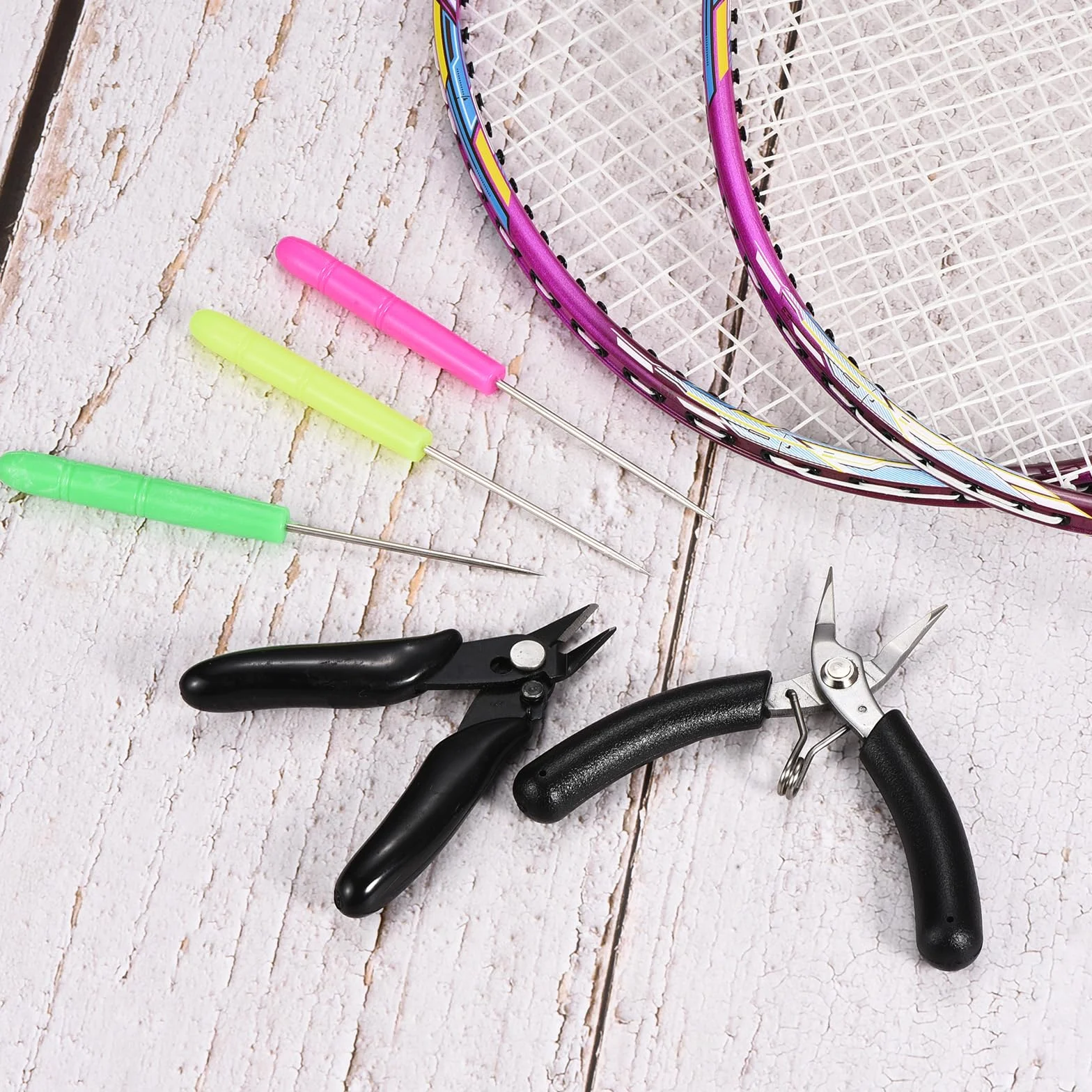 PATIKIL Badminton Racchetta Incordatura Punteruolo 3pz Tennis Racchetta Corda Dritto Punteruoli Guida Strumento Verde