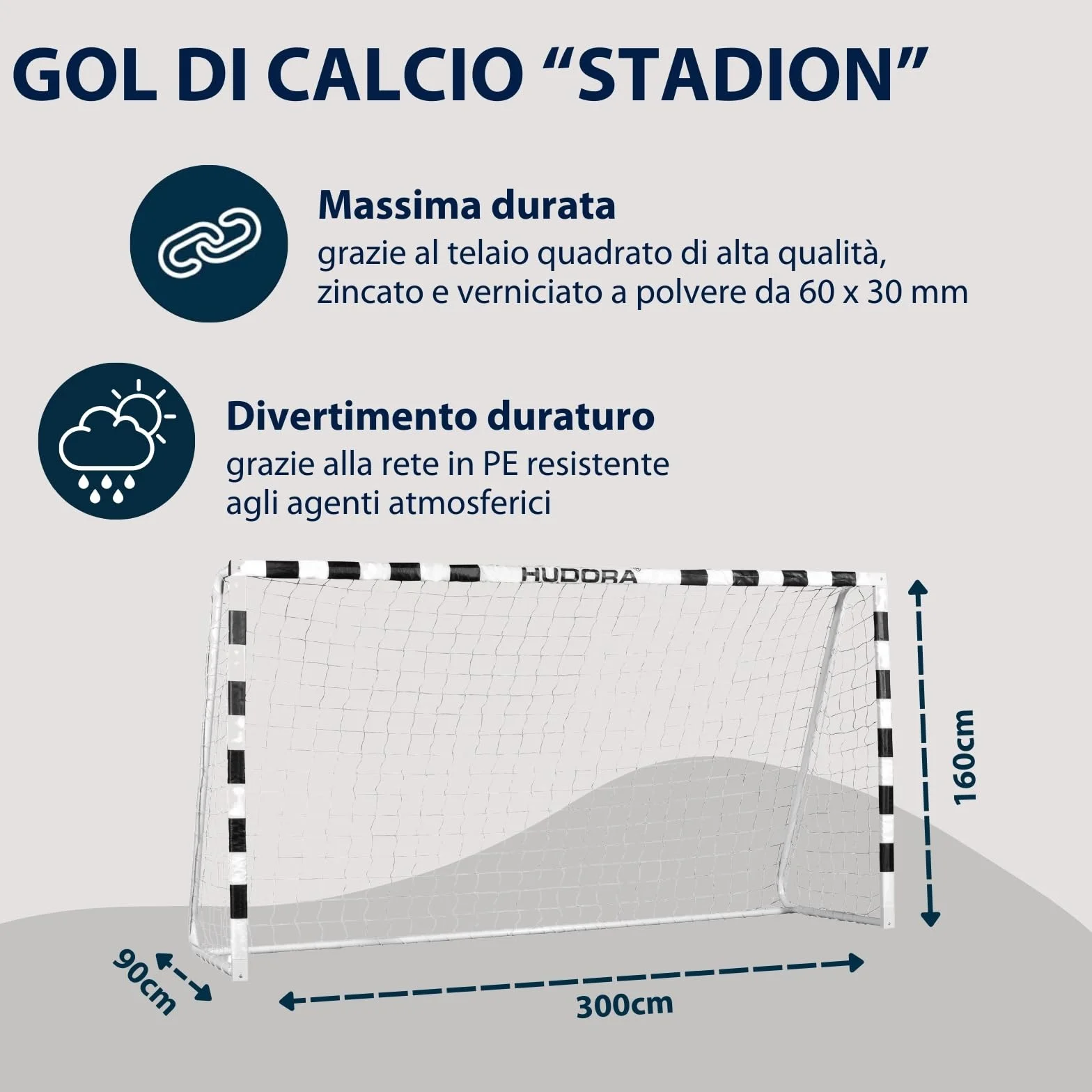 HUDORA Porta da calcio stadio resistente alle intemperie con rete per bambini e adulti