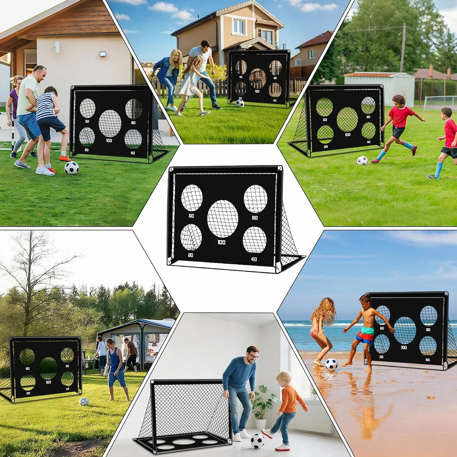 Porta da Calcio per Bambini 2 in 1, Portatile Pop Up con 5 Fori, Rete da Calcio per Interni ed Esterni