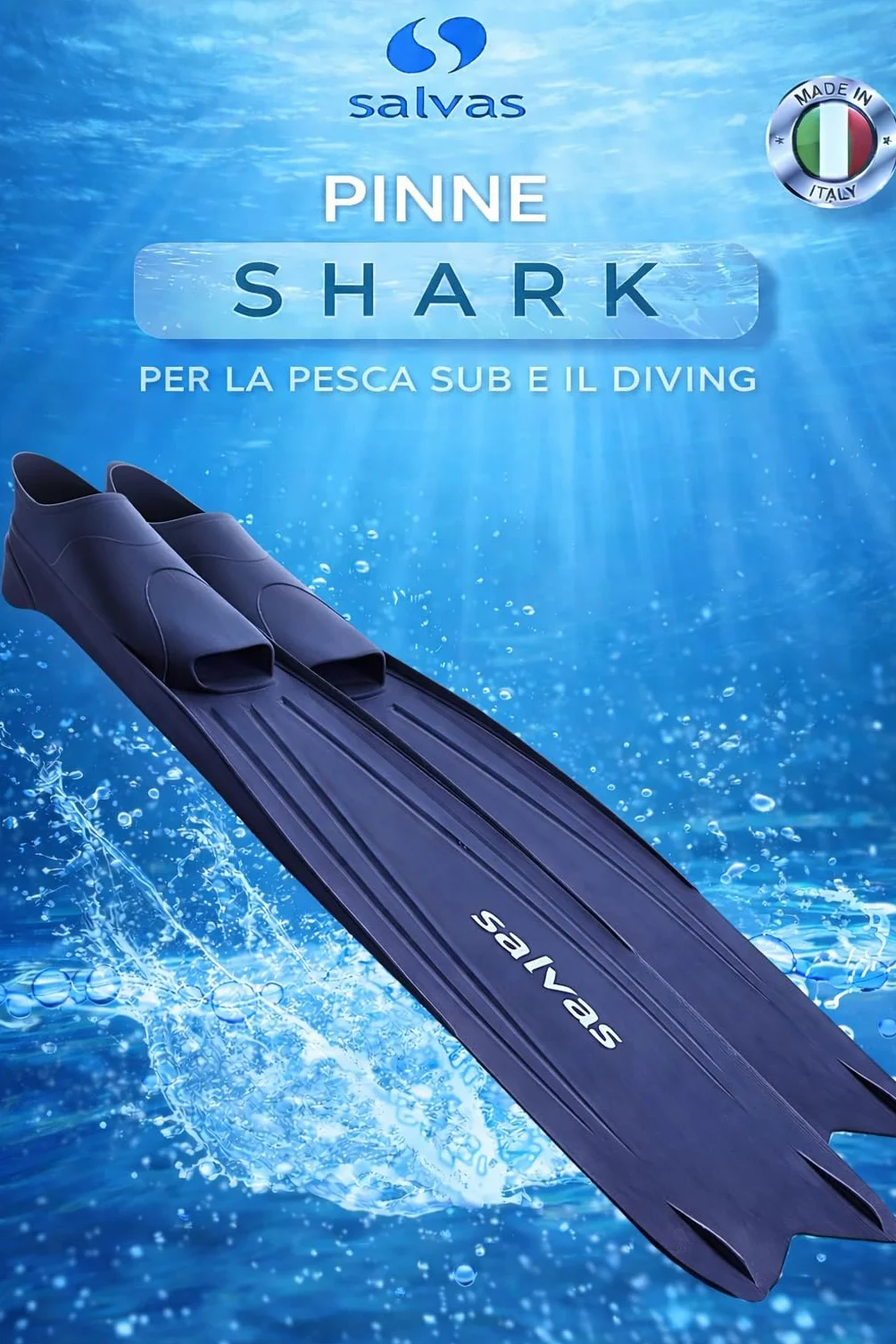 Salvas Pinne Snorkeling Shark Uomo Pala Lunga Thermorubber Technoflex