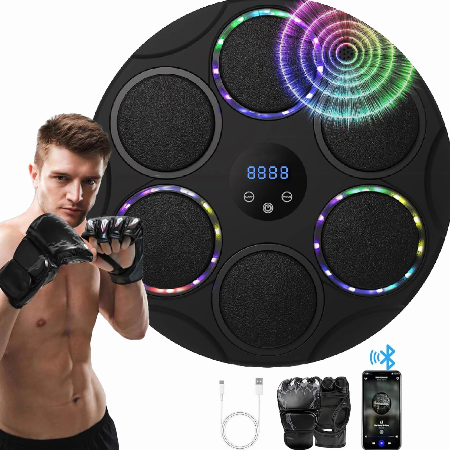 Music Boxing Machine con guantoni da boxe, 17,3" LED Smart Bluetooth Music Boxing, macchina elettronica da boxe per montaggio a parete con modalità 9 velocità e conteggio