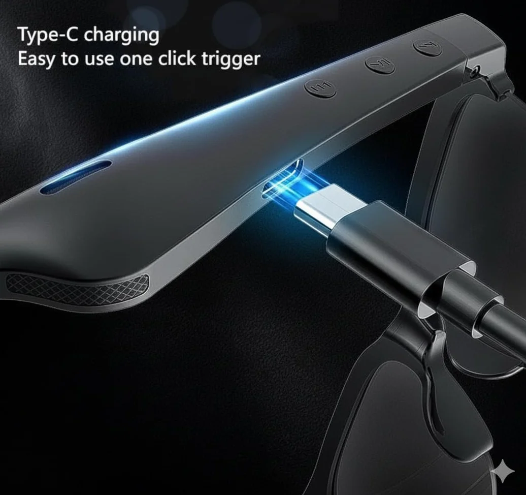 Occhiali Smart Audio Bluetooth 5.0, Montatura Nera Lenti Polarizzate Intercambiabili, Controlli Touch, 155mm