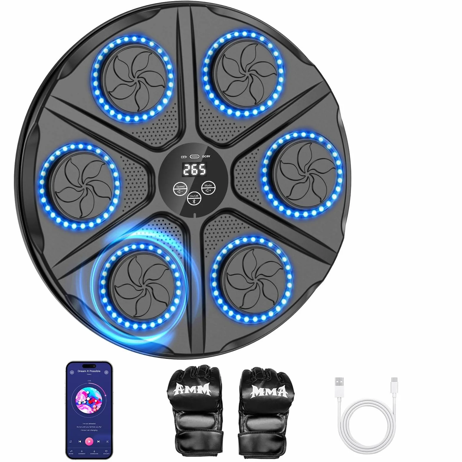 Music Boxing Machine Adulti - 12 modalità di 12 velocità Macchina da BOXEN Musical Pugile con Guanti da Boxe - LED Musica Bluetooth Boxe Allenamento per Casa