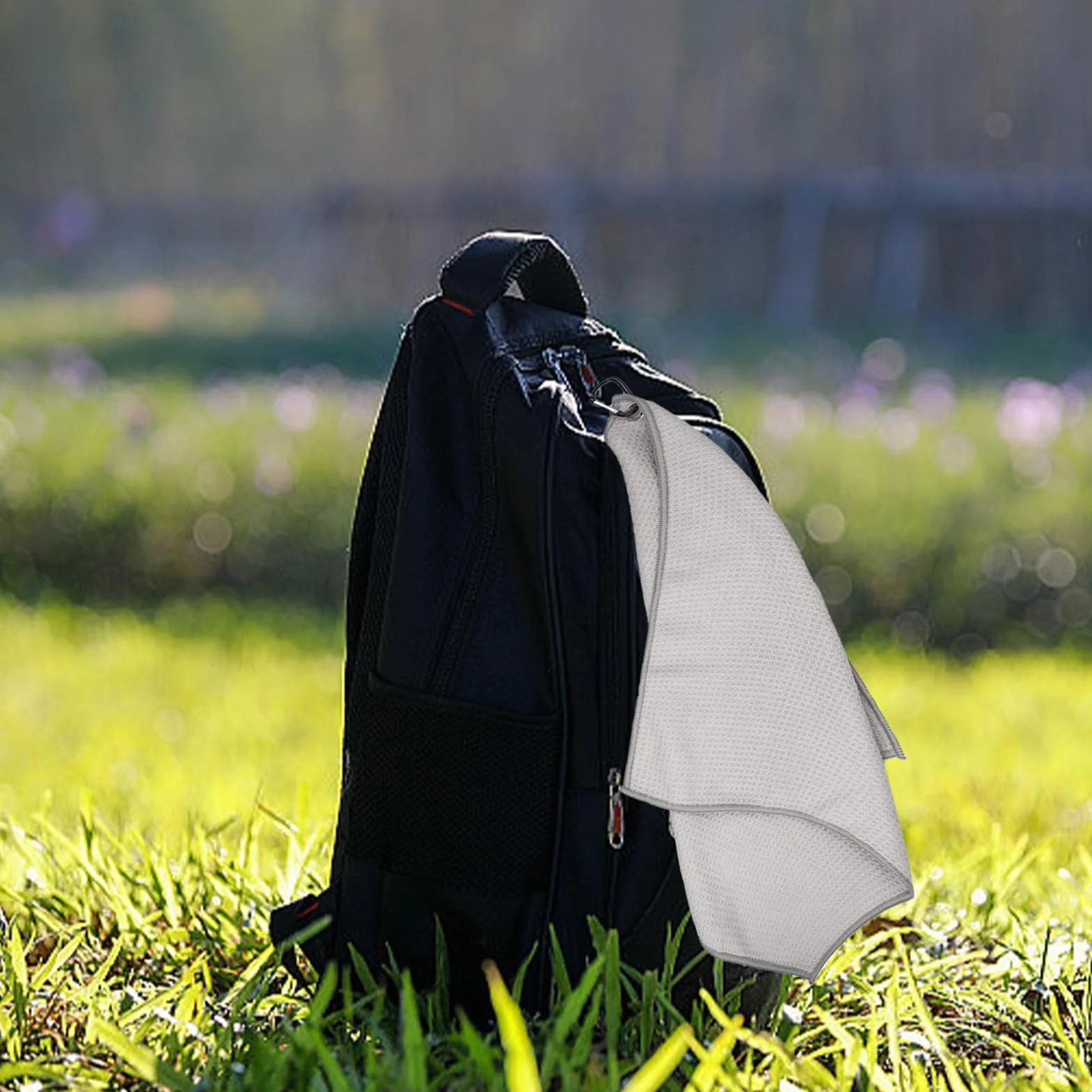 Asciugamano da Golf in Microfibra 2 Pezzi 40x40cm Nero con Moschettone