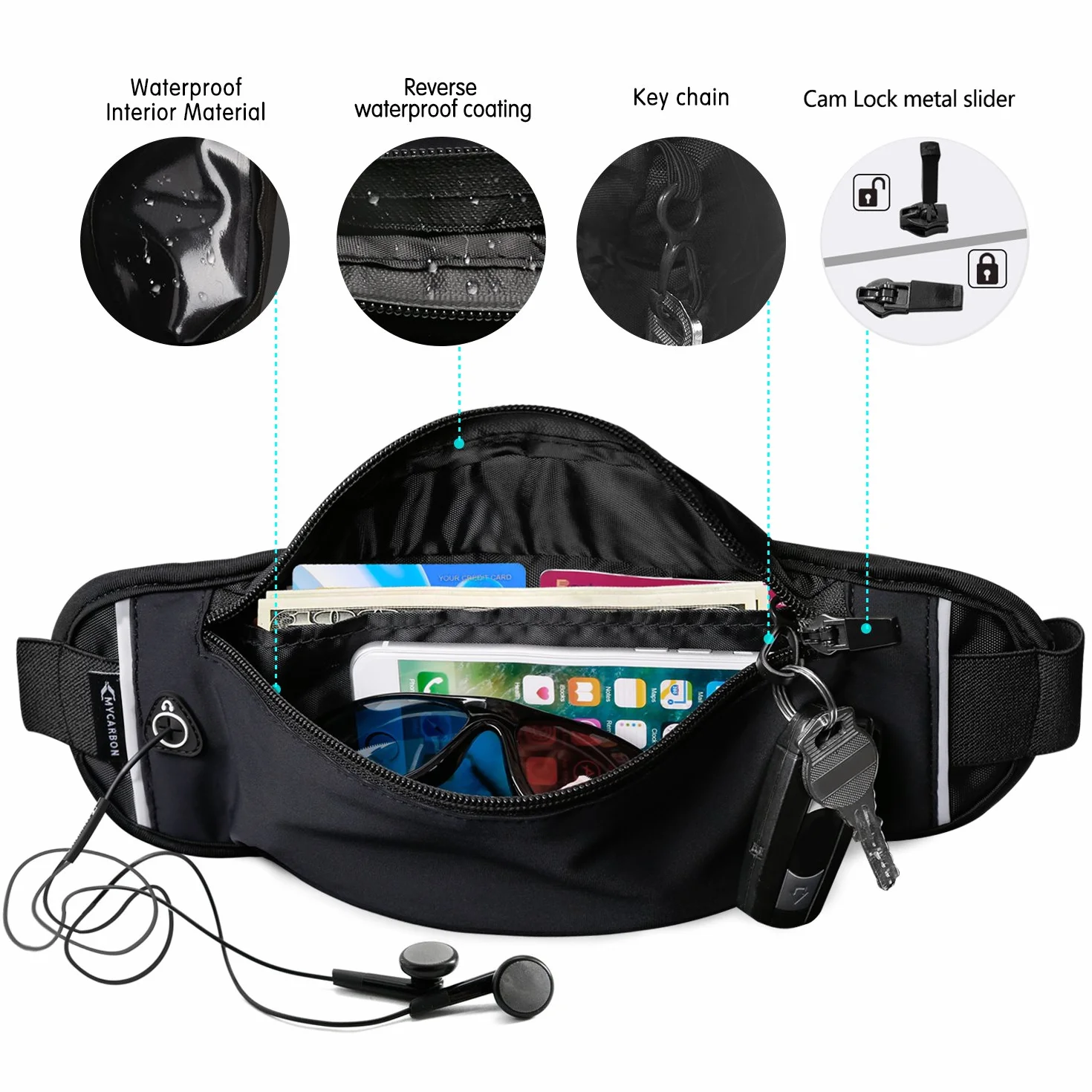 MYCARBON Marsupio Sportivo Cintura Da Corsa Leggera Impermeabile Per Smartphone Sotto 6 Pollici Nero