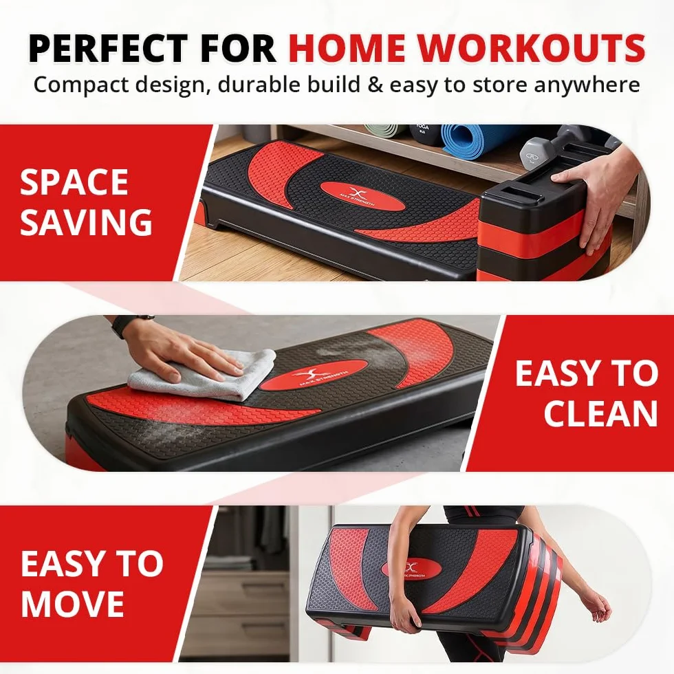 Stepper fitness con 5 livelli di altezza regolabili 10-30 cm, piattaforma antiscivolo per esercizi aerobici