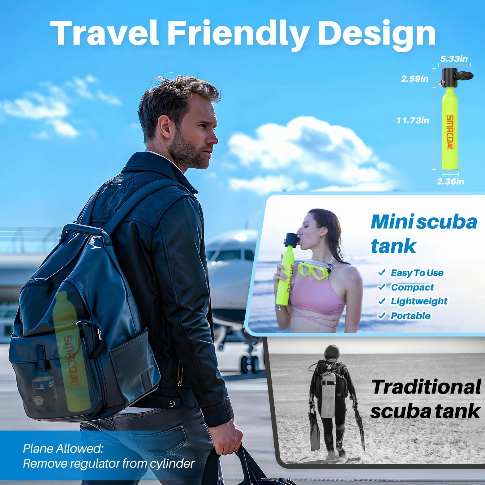 SMACO S300 Mini Bombola Subacquea 0.5L Portatile Scuba Tank Immersioni