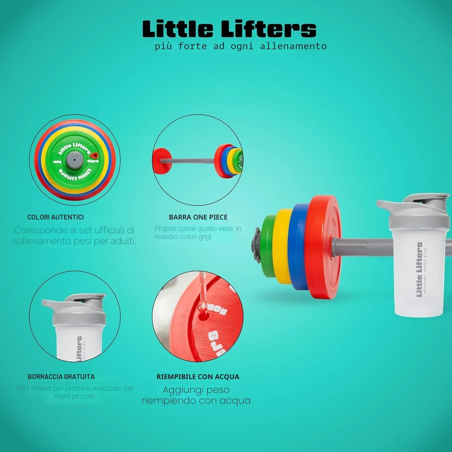 Zestaw bilanciere per bambino - Pesi giocattolo regolabili e bilanciere in plastica con borraccia d'acqua, attrezzature da palestra per bambino