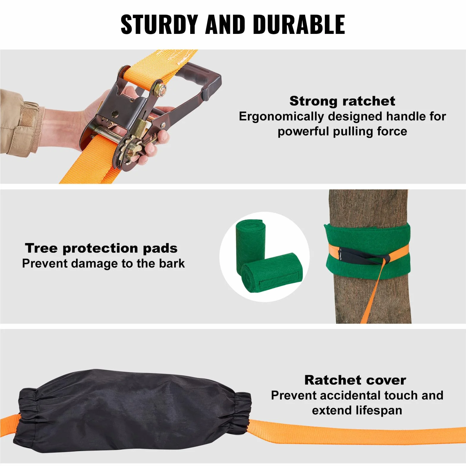 VEVOR Kit Slackline con Linea di Allenamento 18,3m x 5cm, Attrezzatura da Giardino, Set con Protezioni per Alberi