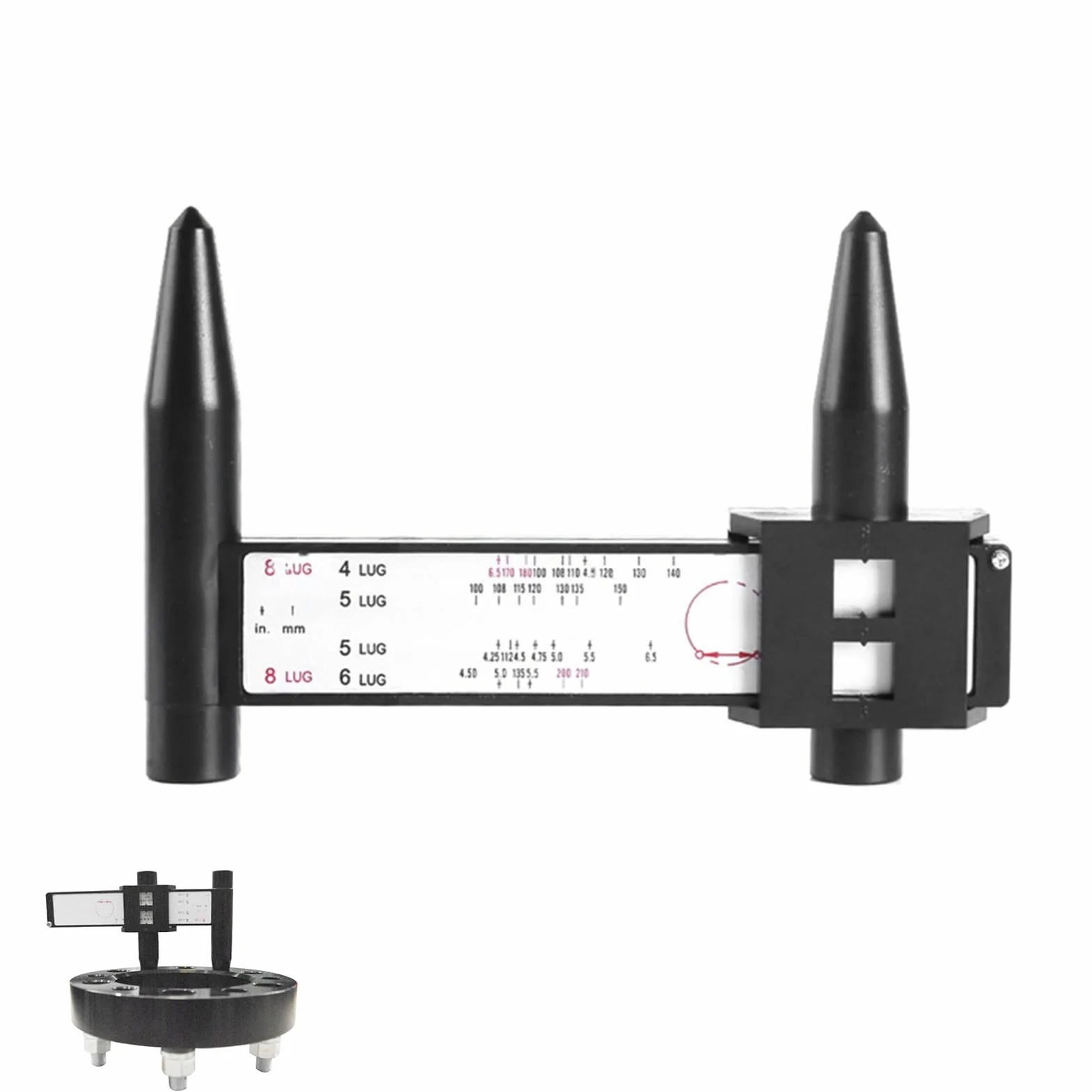 Calibro di Misura PCD | Calibro per Cerchioni a 8 Alette - Calibro del cerchione per Auto, Modello di bullone del cerchione, Strumento di misurazione Scorrevole PCDs Righello