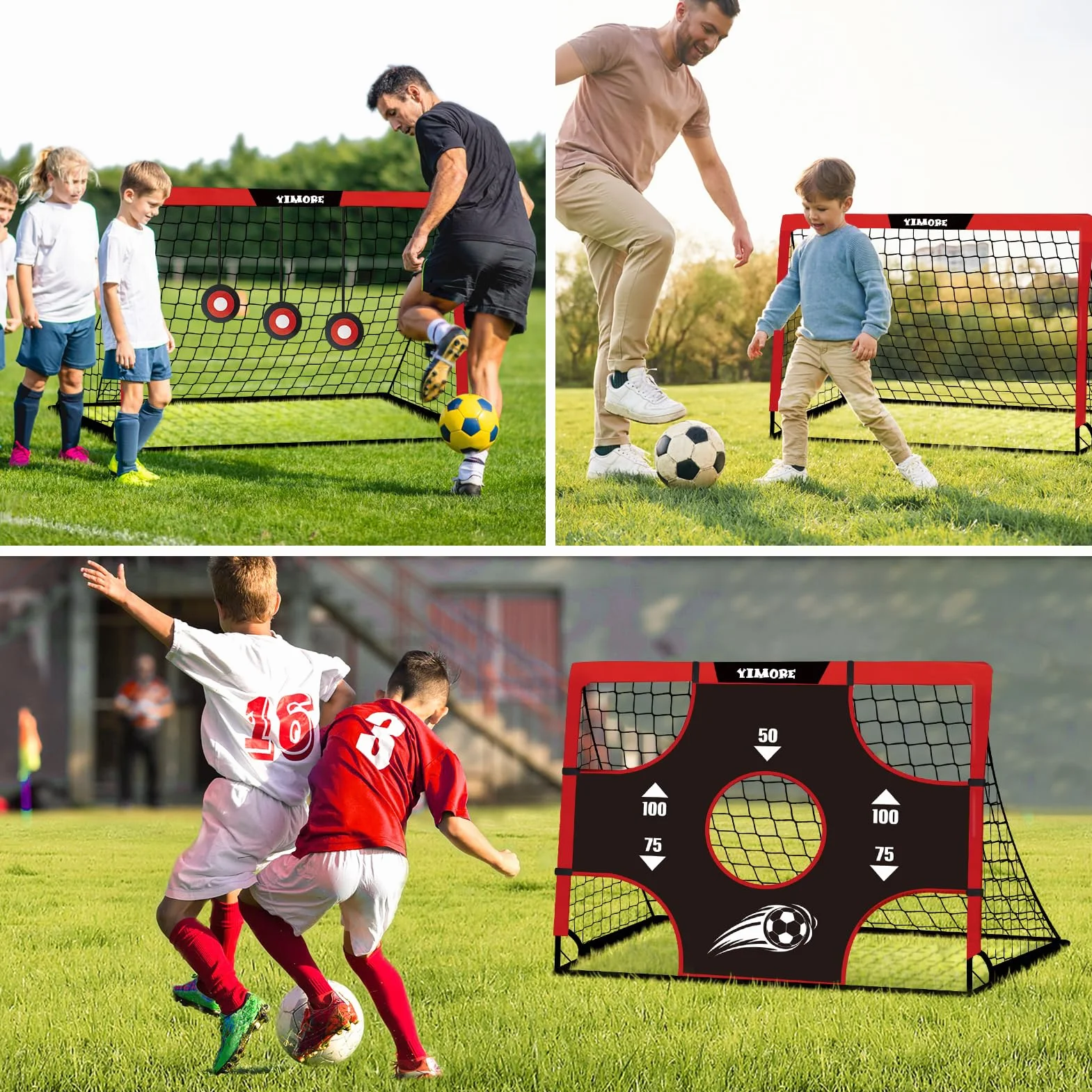Porta Calcio Bambini 3 in 1 Pieghevole da Giardino 120×90×90 cm con Borsa