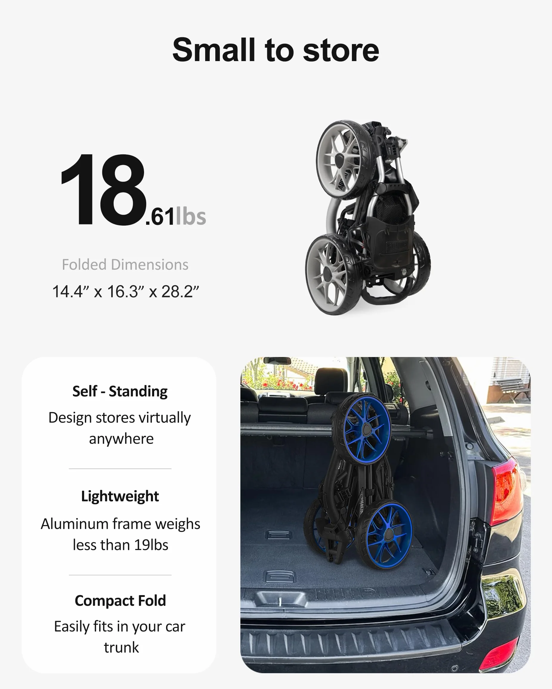 Caddytek CaddyLite EZ V8 Carrello da golf a 3 ruote pieghevole leggero con freno a pedale