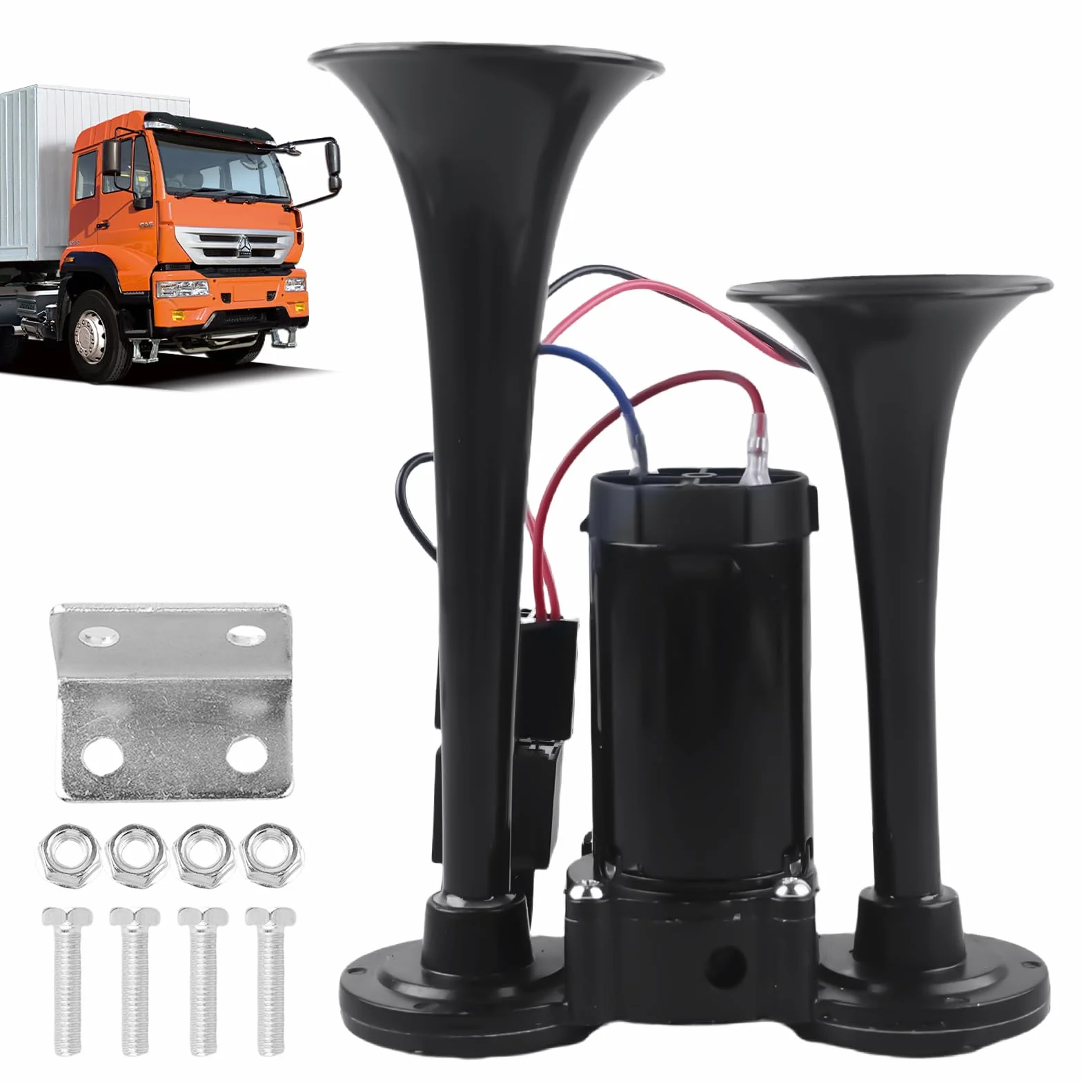 GAOUTO LWK Clacson da 12 V, 120 db, doppio clacson ad aria, super rumoroso con compressore, tromba ad aria compressa per tutti i veicoli da 12 V, auto, treno, barca