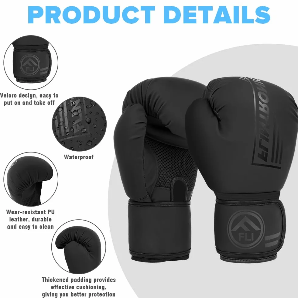 Flintronic Guantoni da Boxe in Pelle, Guantoni Boxe Unisex Adulto per Muay Thai, MMA e Allenamento