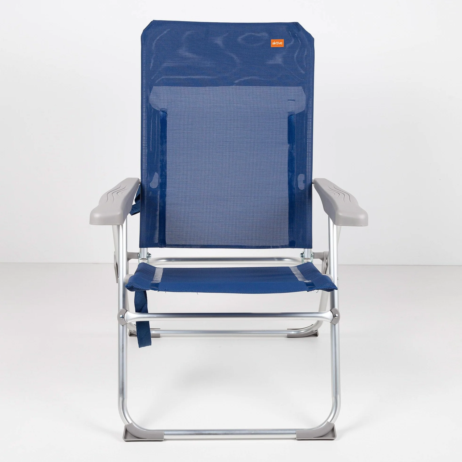 AKTIVE Sedia da spiaggia pieghevole reclinabile 6 posizioni blu navy 47x60x94cm alluminio 110 kg