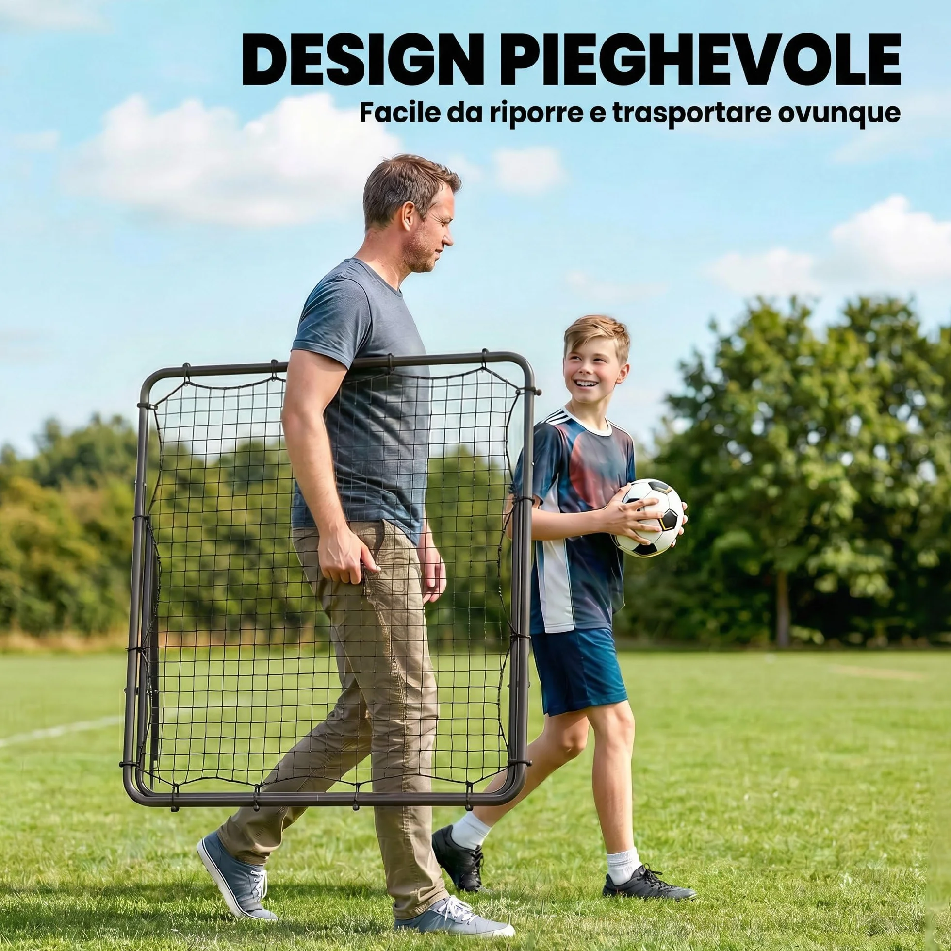 SPORTNOW Pieghevole Rete di Rimbalzo Calcio 5 Angolazione Regolabile Acciaio Allenamento Nero