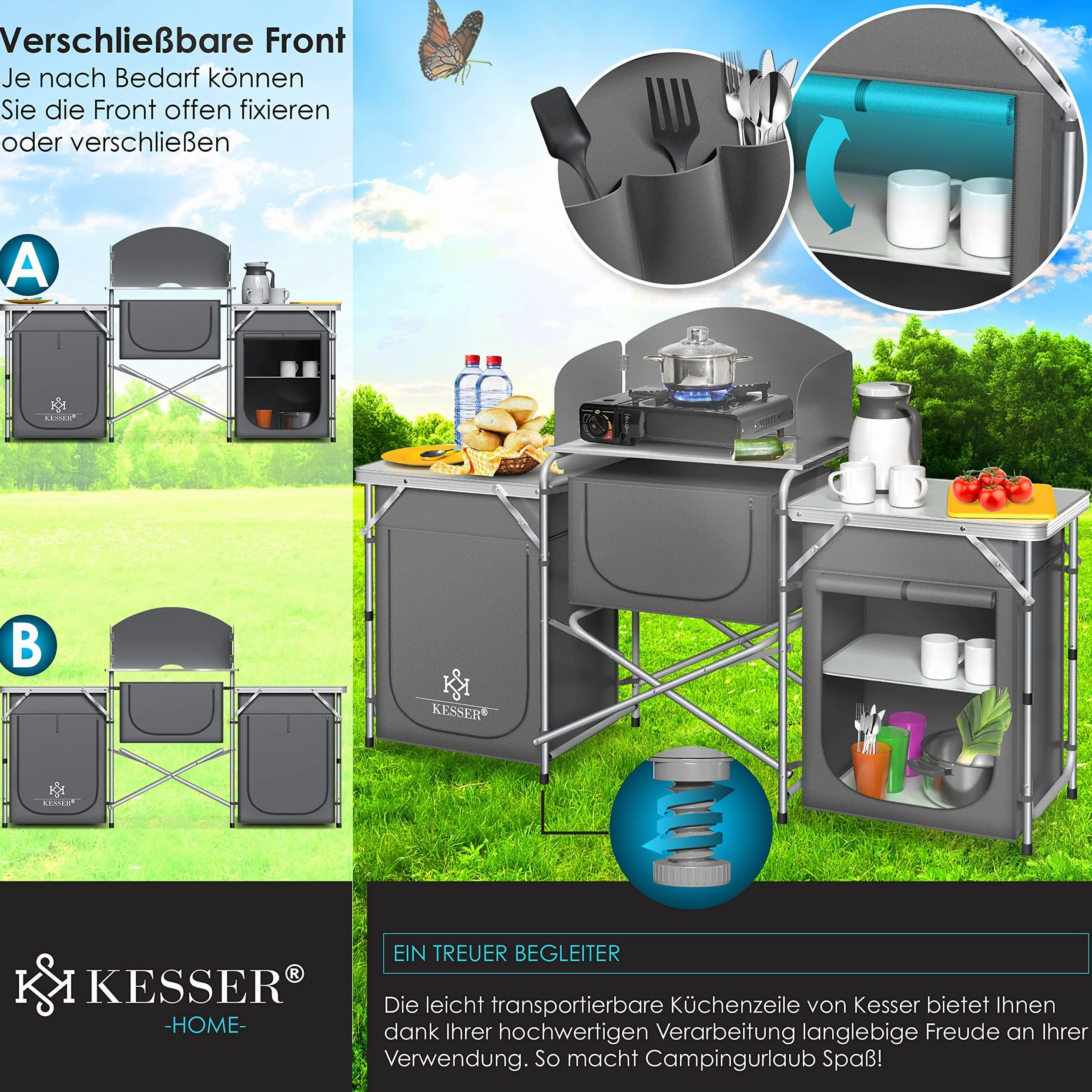 KESSER Mobile da Campeggio, Cucina da Campeggio con Telaio in Alluminio, Borsa da Trasporto