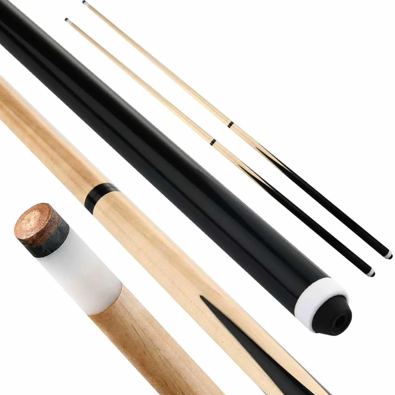 Set di 2 Stecche da Biliardo in 2 Pezzi 58' Legno Duro di Acero Canadese Punta 13 mm 18 Oz