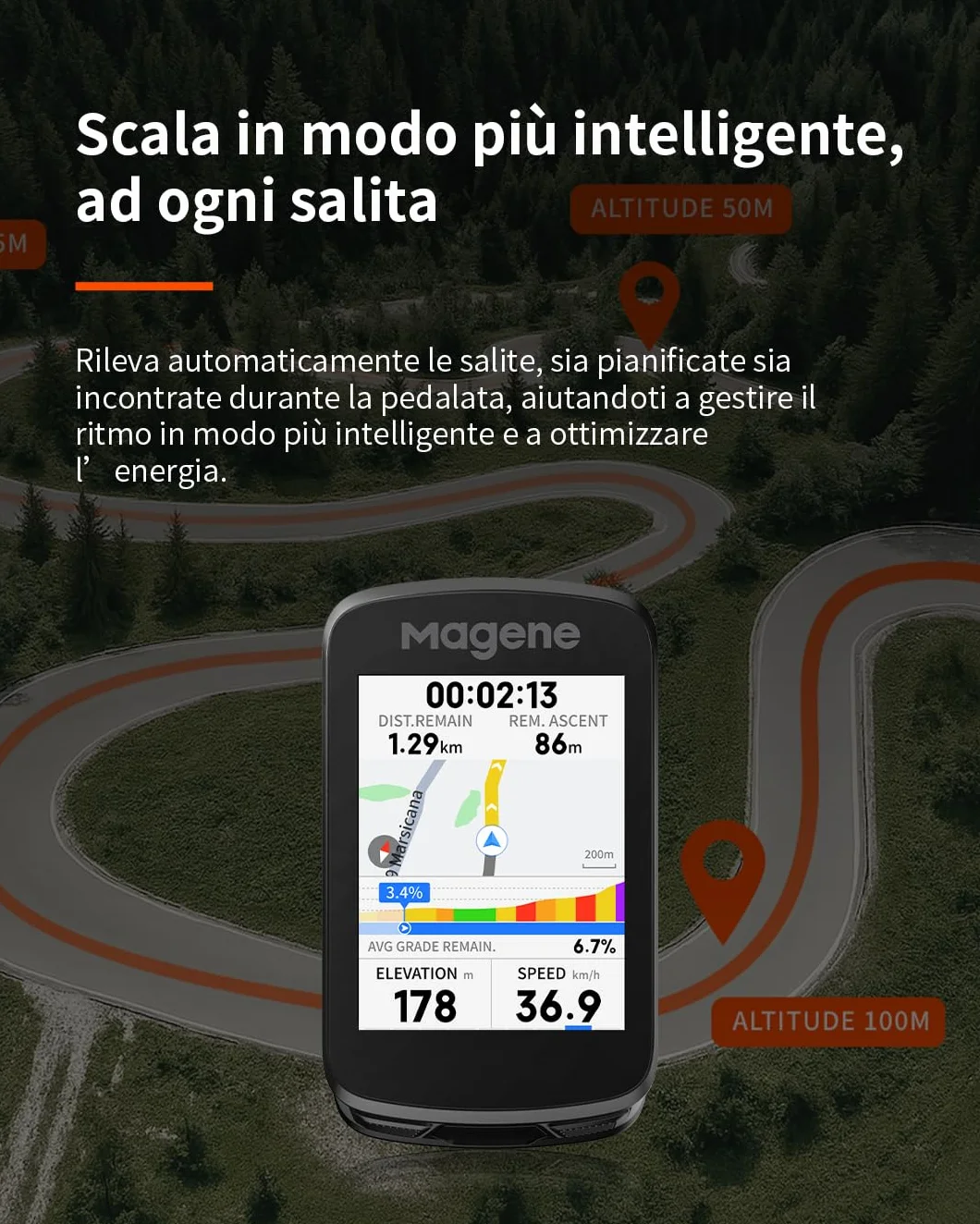 Magene C606 V2 Ciclocomputer, Wi-Fi Bluetooth, ClimbPro, Nawigacja