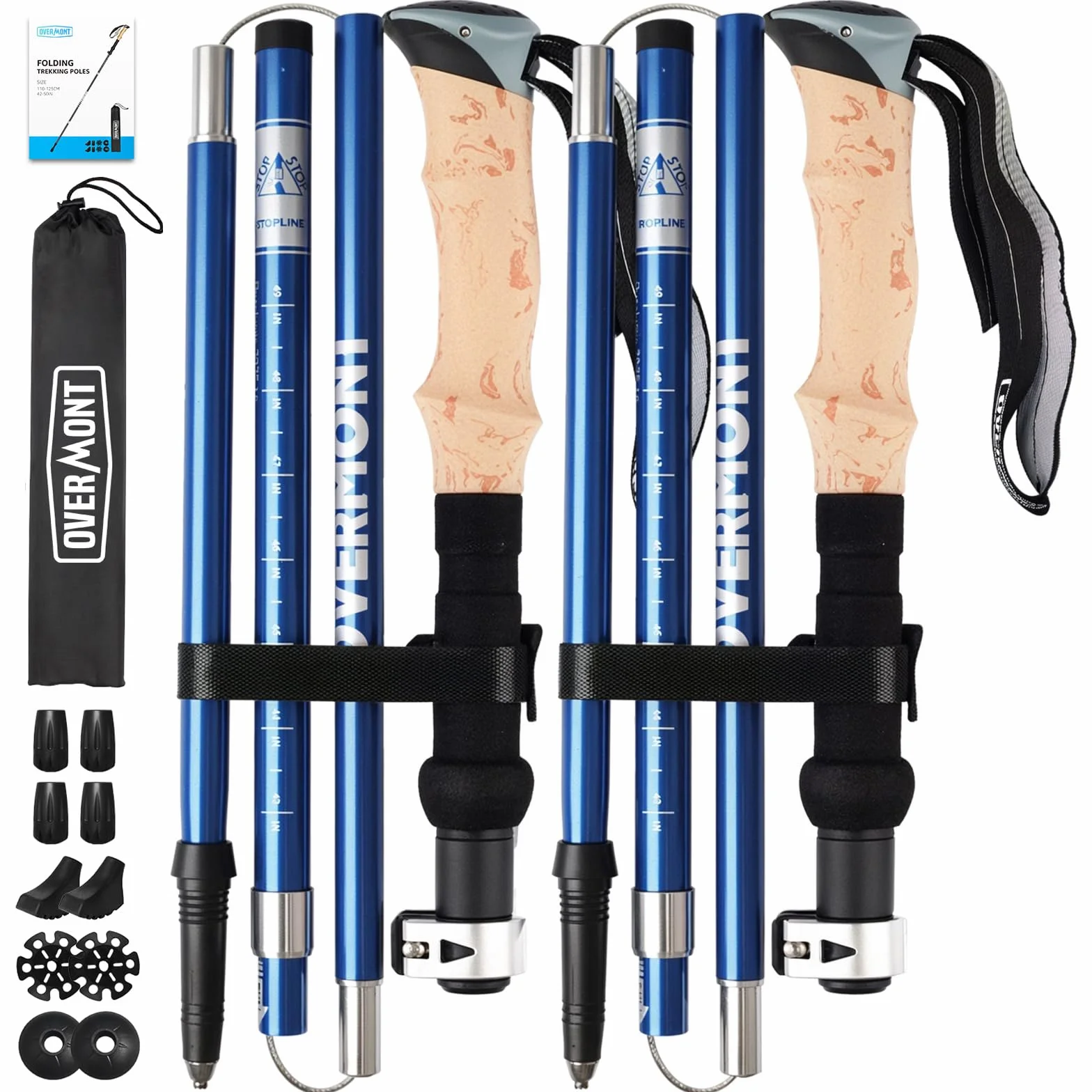 Overmont Bastoni da trekking pieghevoli in alluminio 105-125 cm 1 paio per tutto il terrain