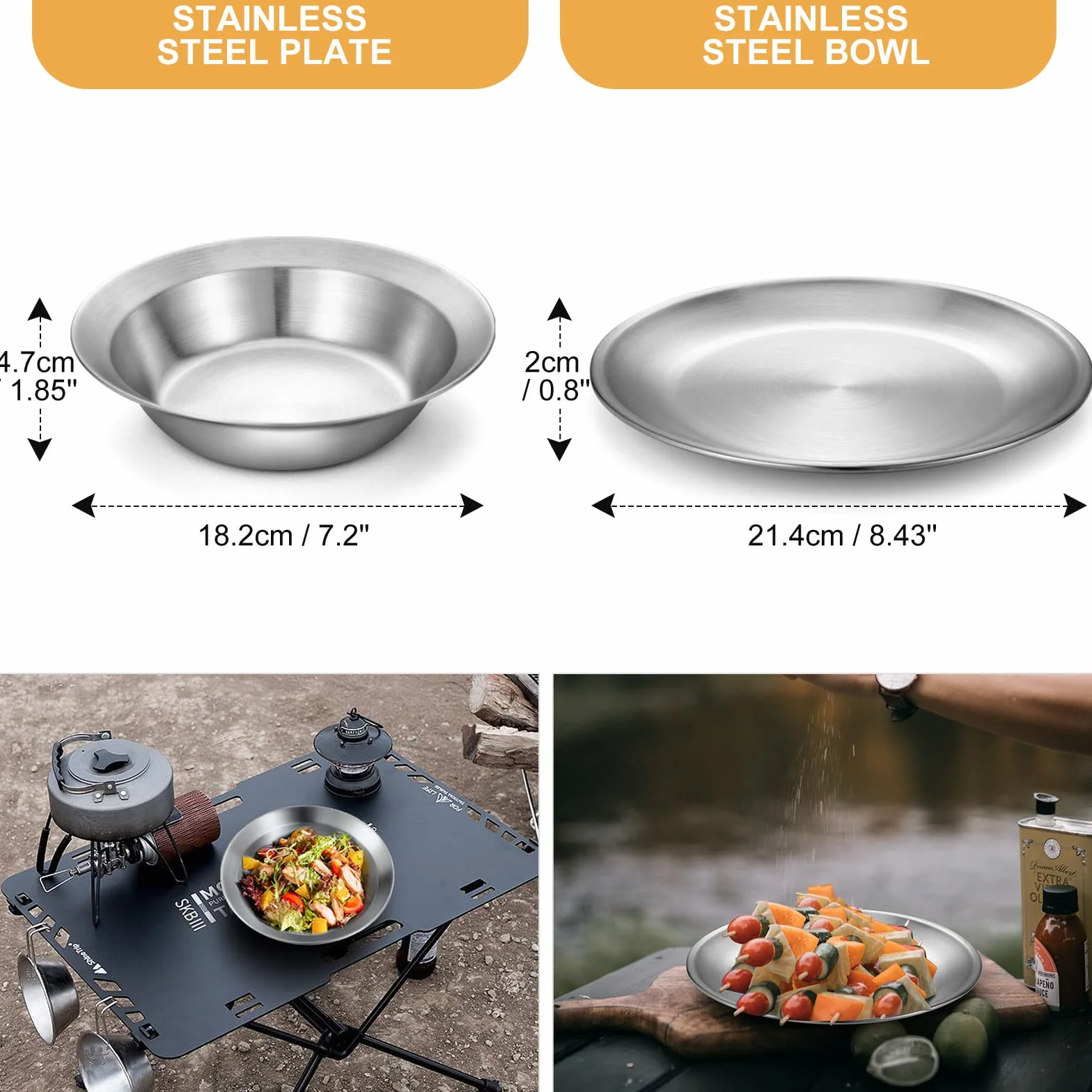 Odoland Set Stoviglie Acciaio Inox per Campeggio Trekking 2 Persone